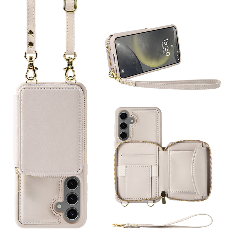 For Samsung Galaxy S24 Case RFID Blocking Zipper Wallet Leather+TPU Phone Cover