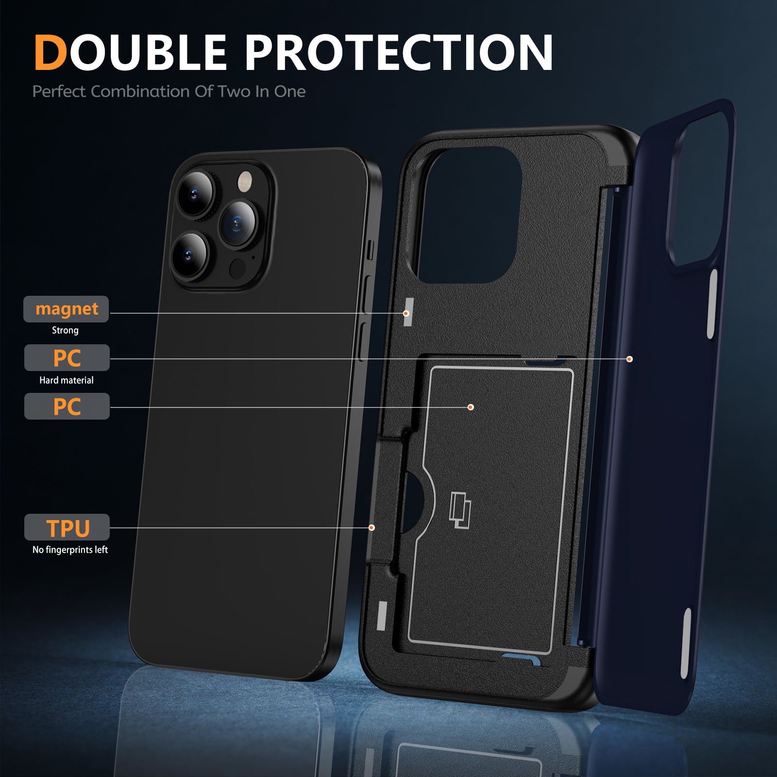For iPhone 12 Pro Max Flip Kickstand TPU+PC Case Card Holder Phone Cover