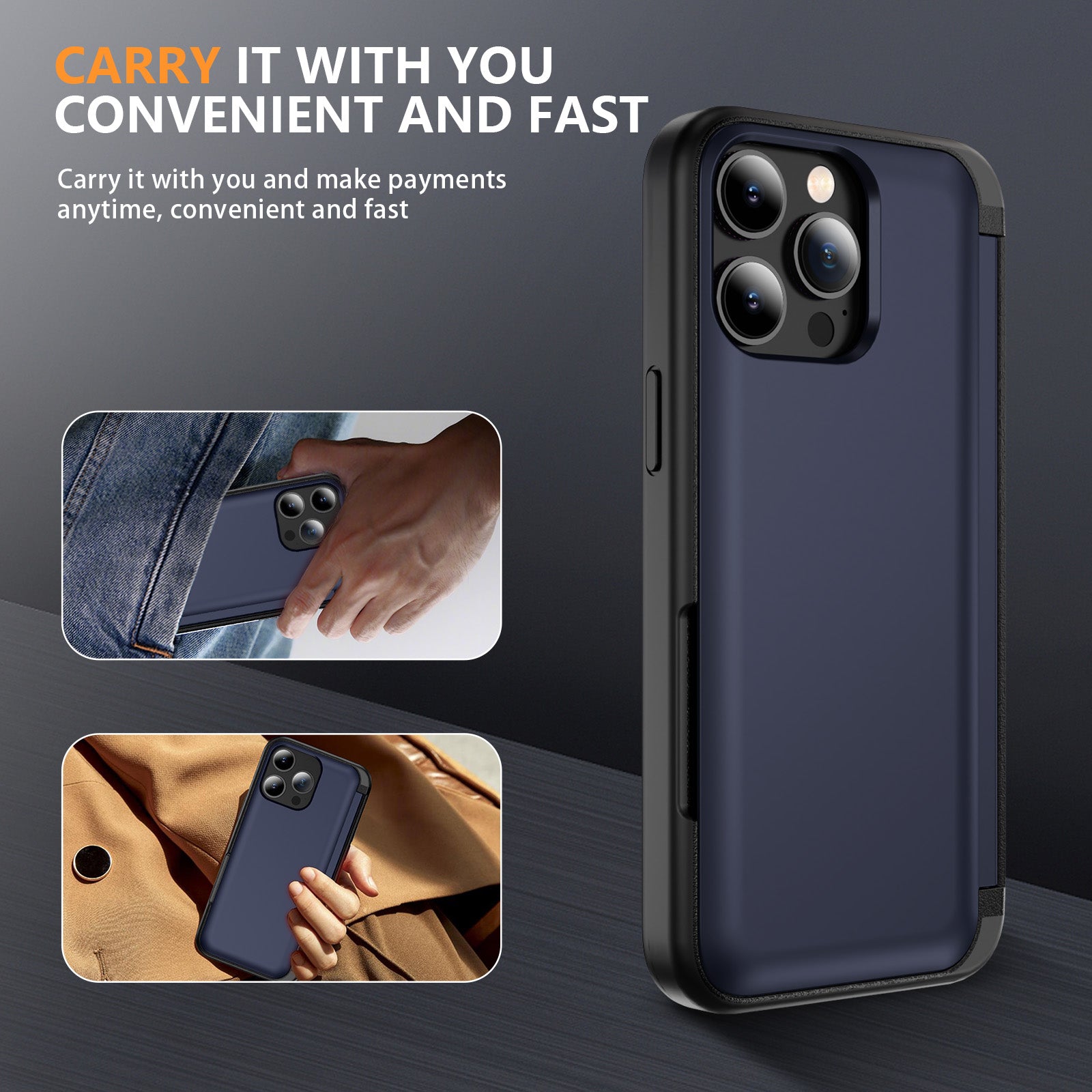 For iPhone 12 Pro Max Flip Kickstand TPU+PC Case Card Holder Phone Cover