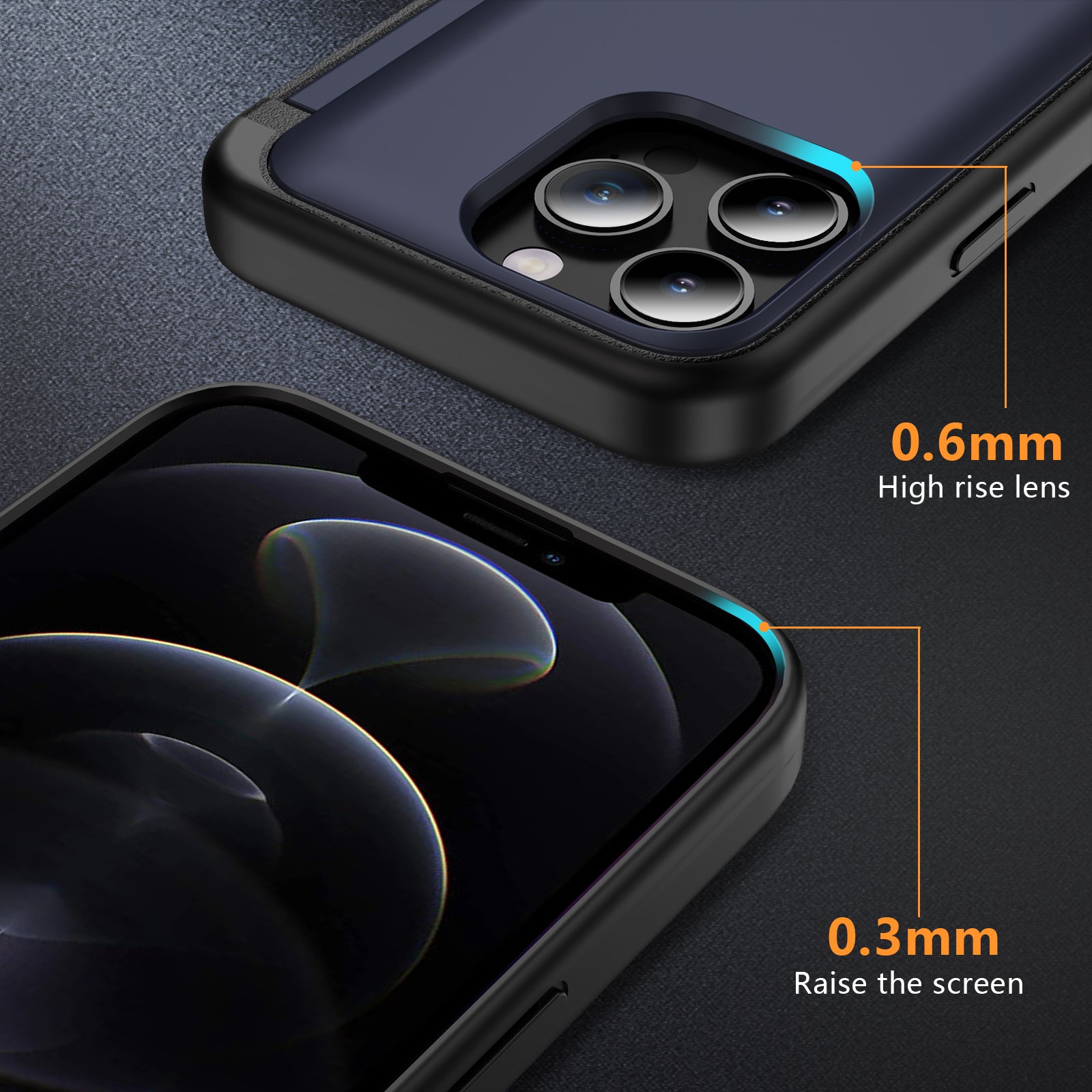 For iPhone 12 Pro Max Flip Kickstand TPU+PC Case Card Holder Phone Cover