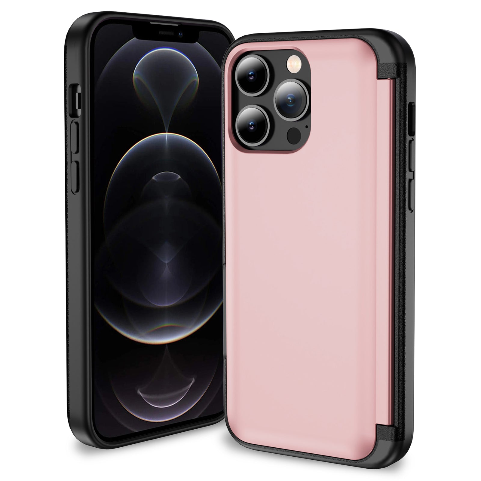 For iPhone 12 Pro Max Flip Kickstand TPU+PC Case Card Holder Phone Cover