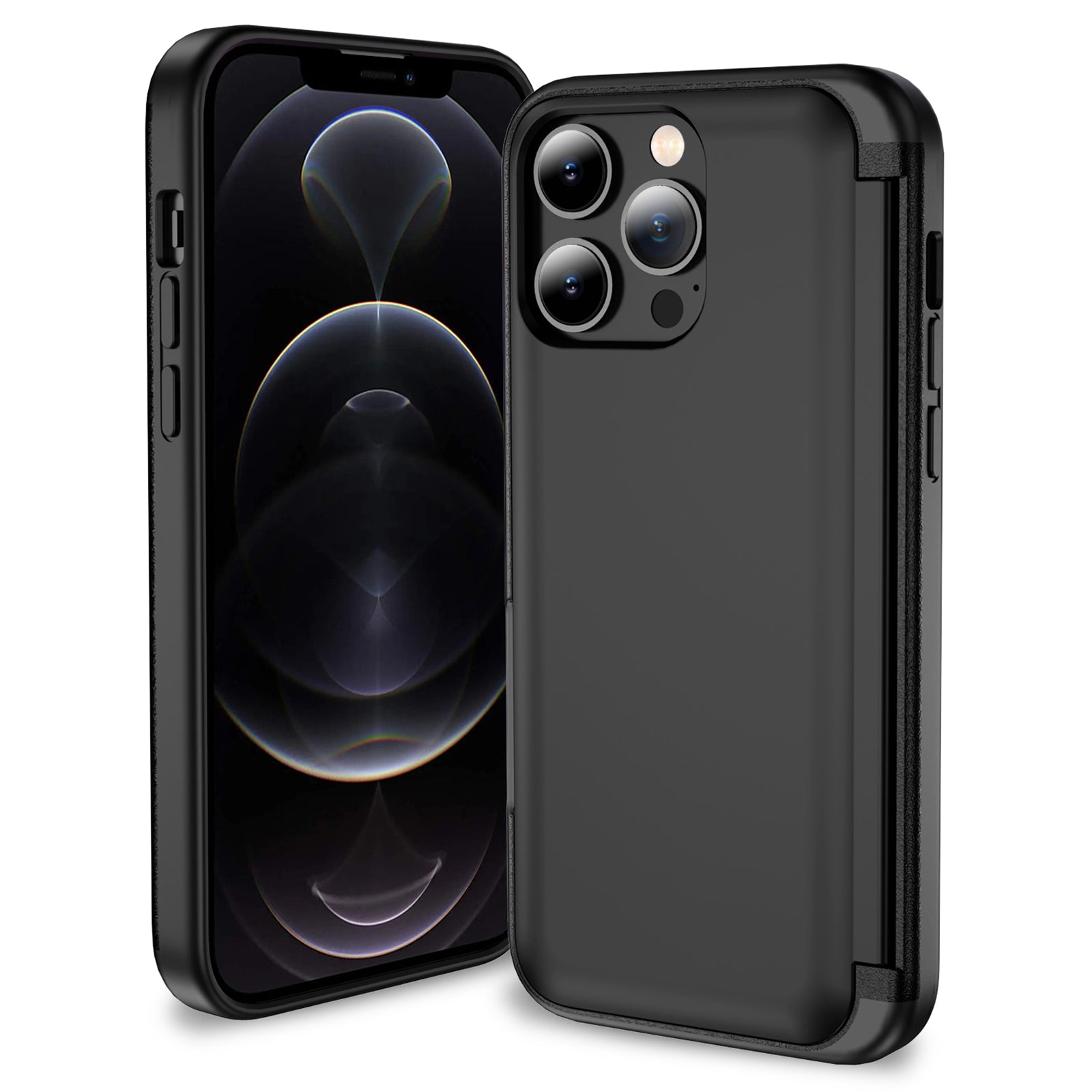 For iPhone 12 Pro Max Flip Kickstand TPU+PC Case Card Holder Phone Cover