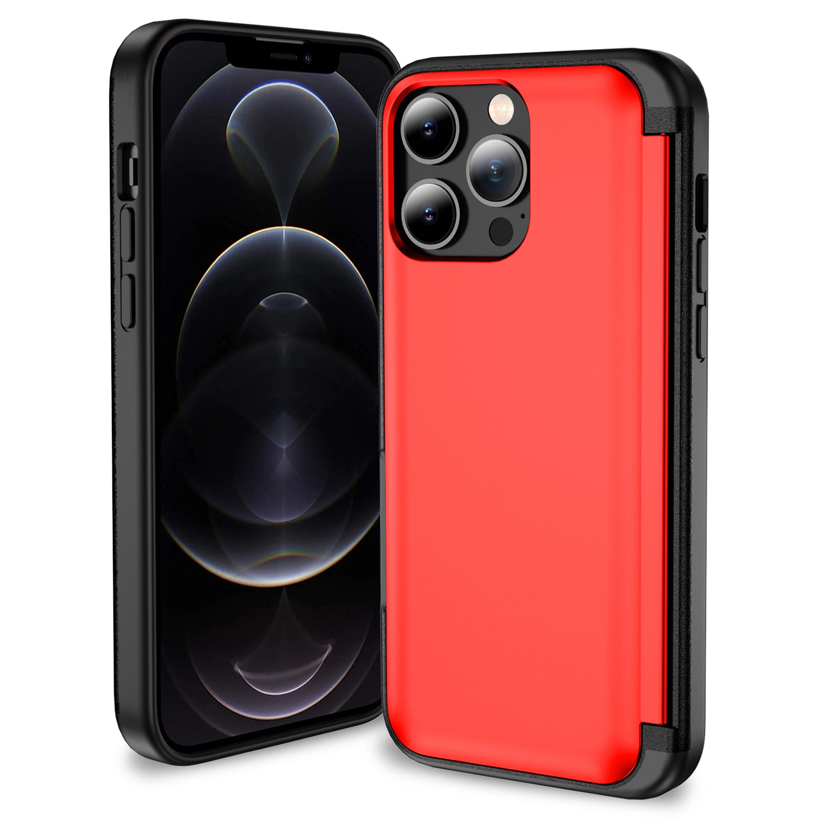 For iPhone 12 Pro Max Flip Kickstand TPU+PC Case Card Holder Phone Cover