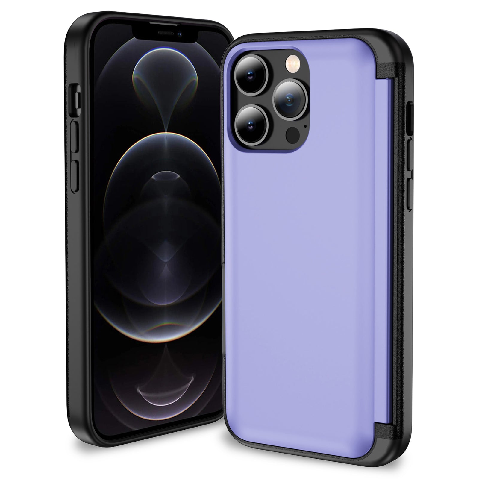 For iPhone 12 Pro Max Flip Kickstand TPU+PC Case Card Holder Phone Cover
