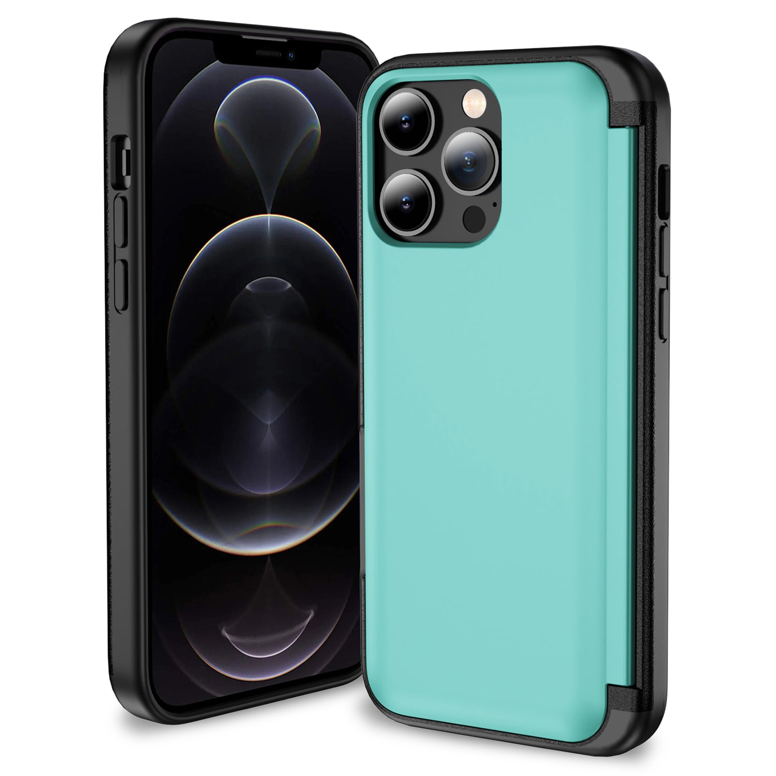 For iPhone 12 Pro Max Flip Kickstand TPU+PC Case Card Holder Phone Cover