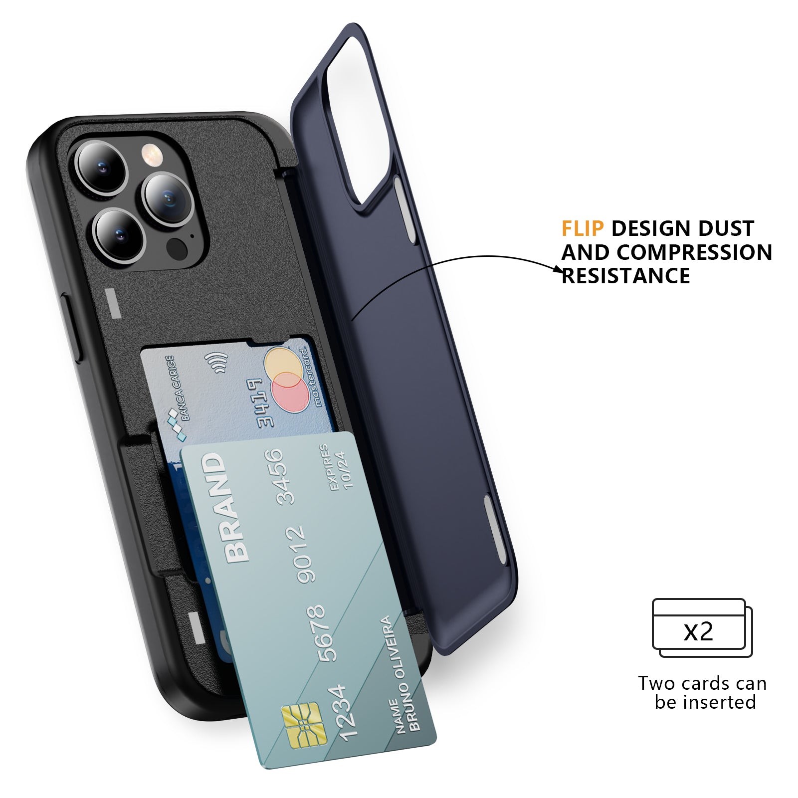 For iPhone 13 Pro Case TPU+PC Phone Cover with Kickstand / Card Holder Slot