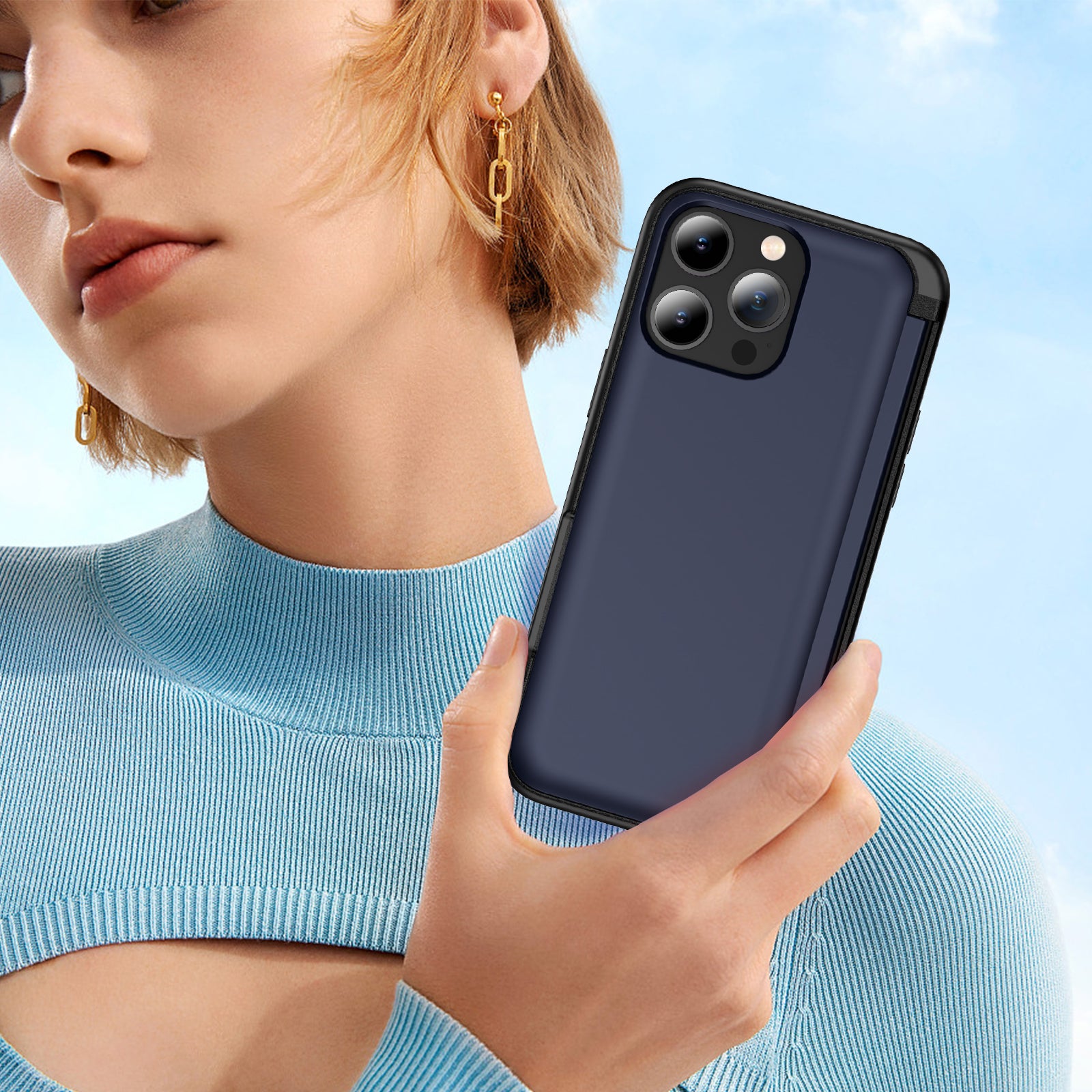 For iPhone 13 Pro Case TPU+PC Phone Cover with Kickstand / Card Holder Slot