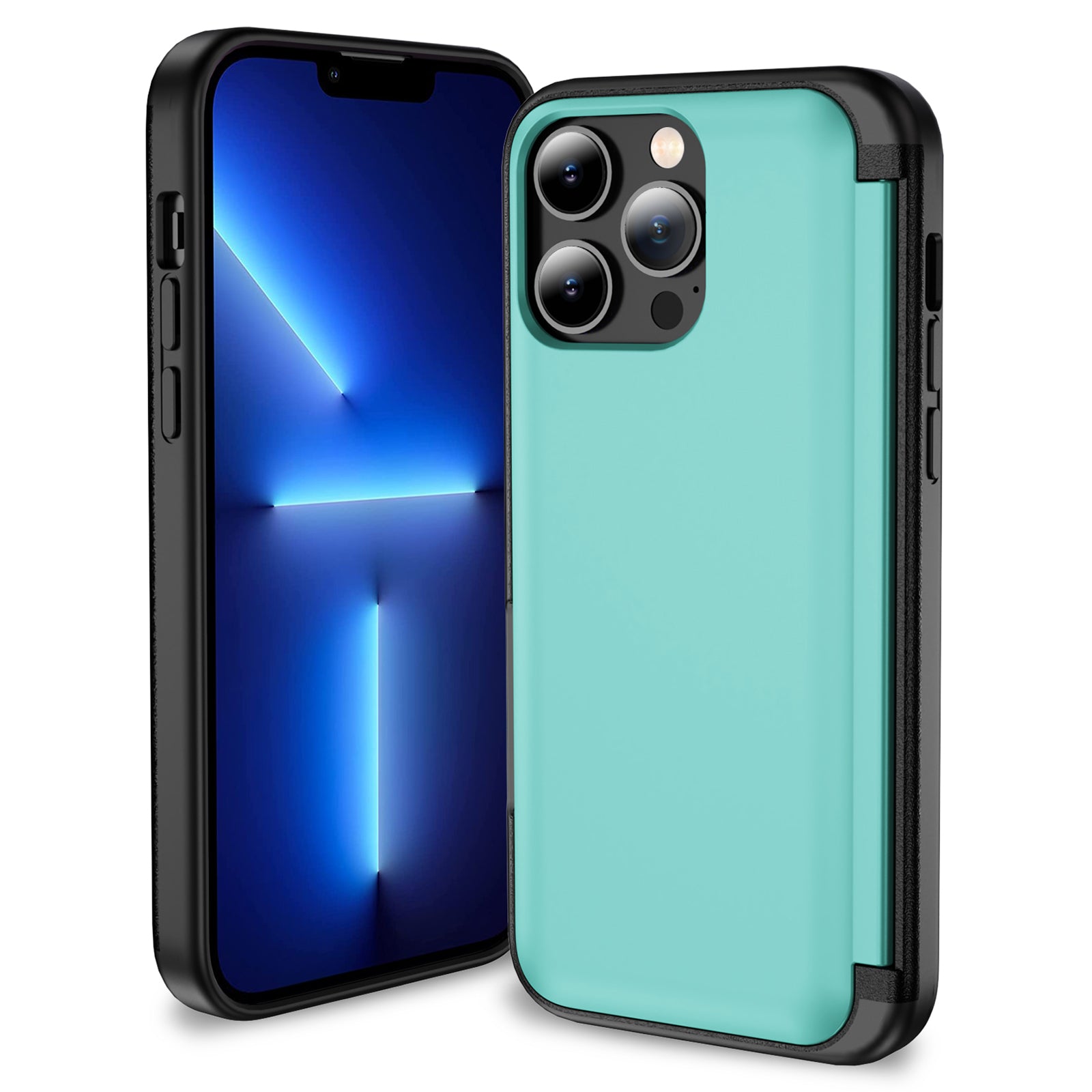 For iPhone 13 Pro Case TPU+PC Phone Cover with Kickstand / Card Holder Slot