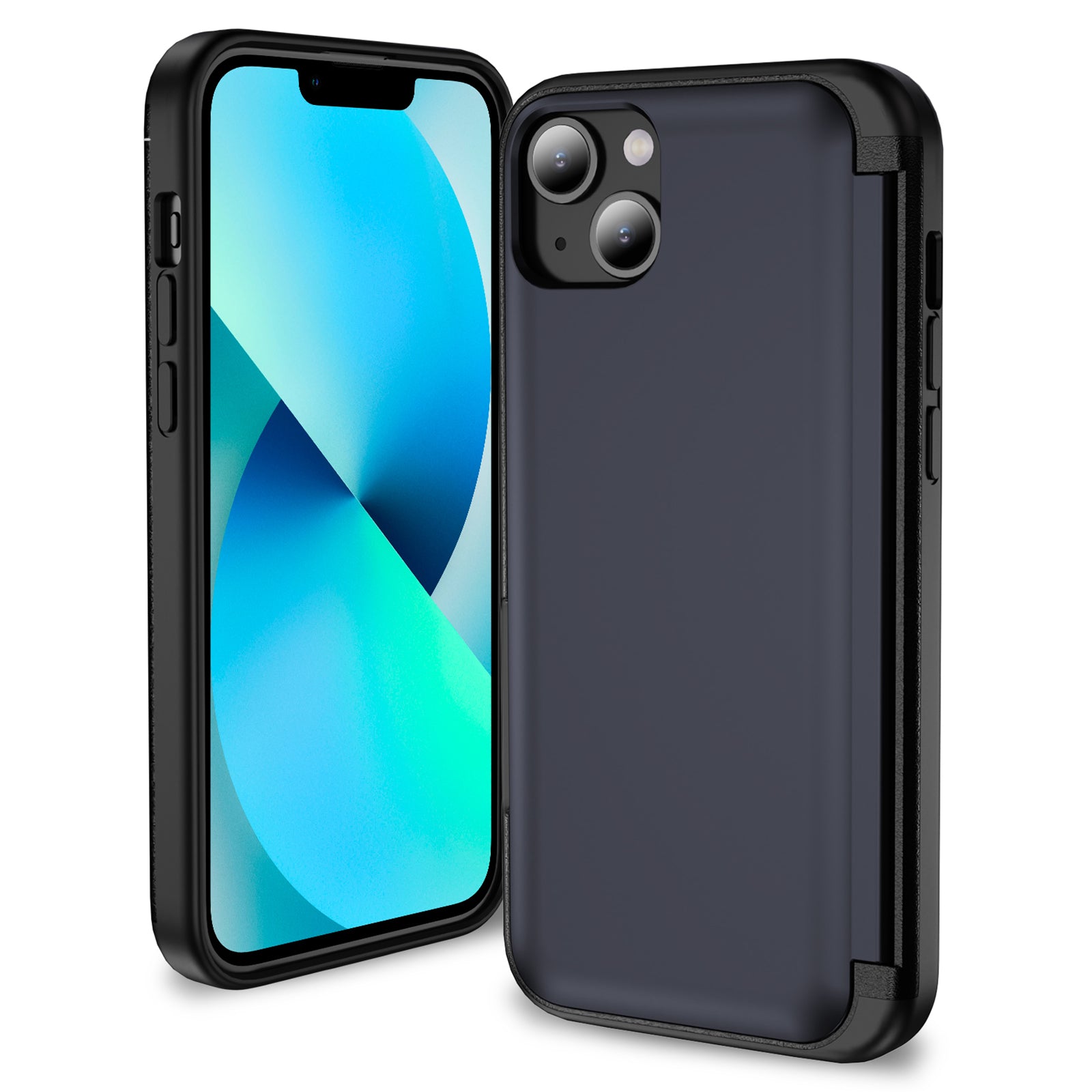 For iPhone 13 / 14 Kickstand Phone Case Slim-Fit TPU+PC Phone Cover with Card Holder