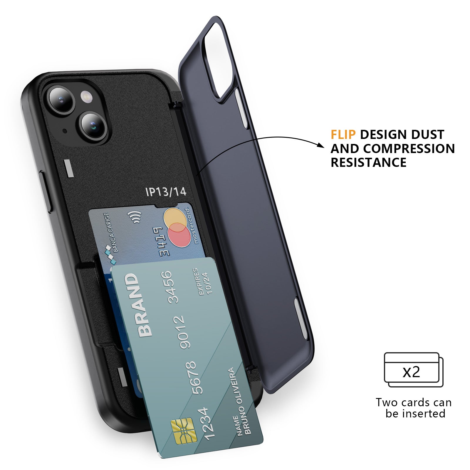 For iPhone 13 / 14 Kickstand Phone Case Slim-Fit TPU+PC Phone Cover with Card Holder