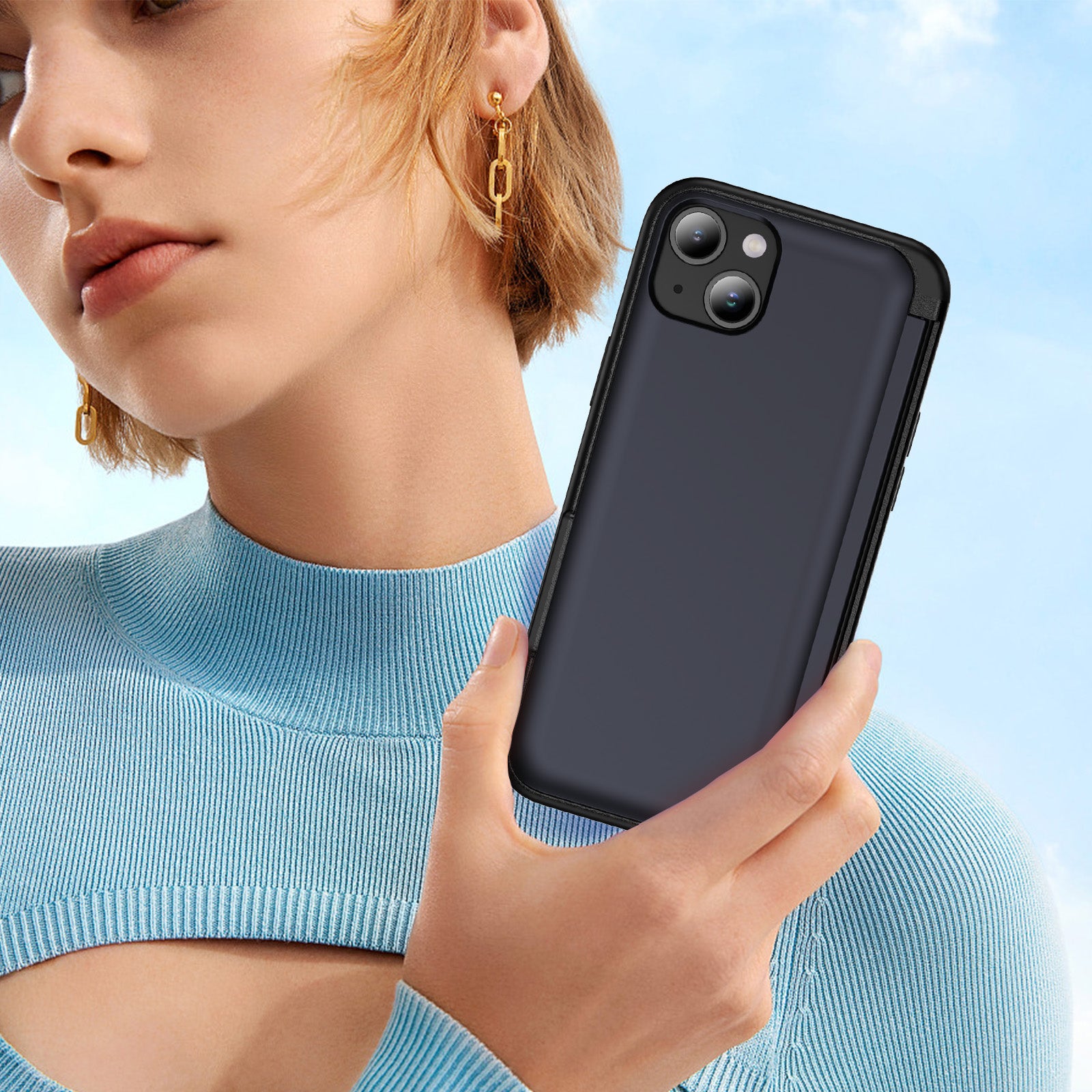 For iPhone 13 / 14 Kickstand Phone Case Slim-Fit TPU+PC Phone Cover with Card Holder