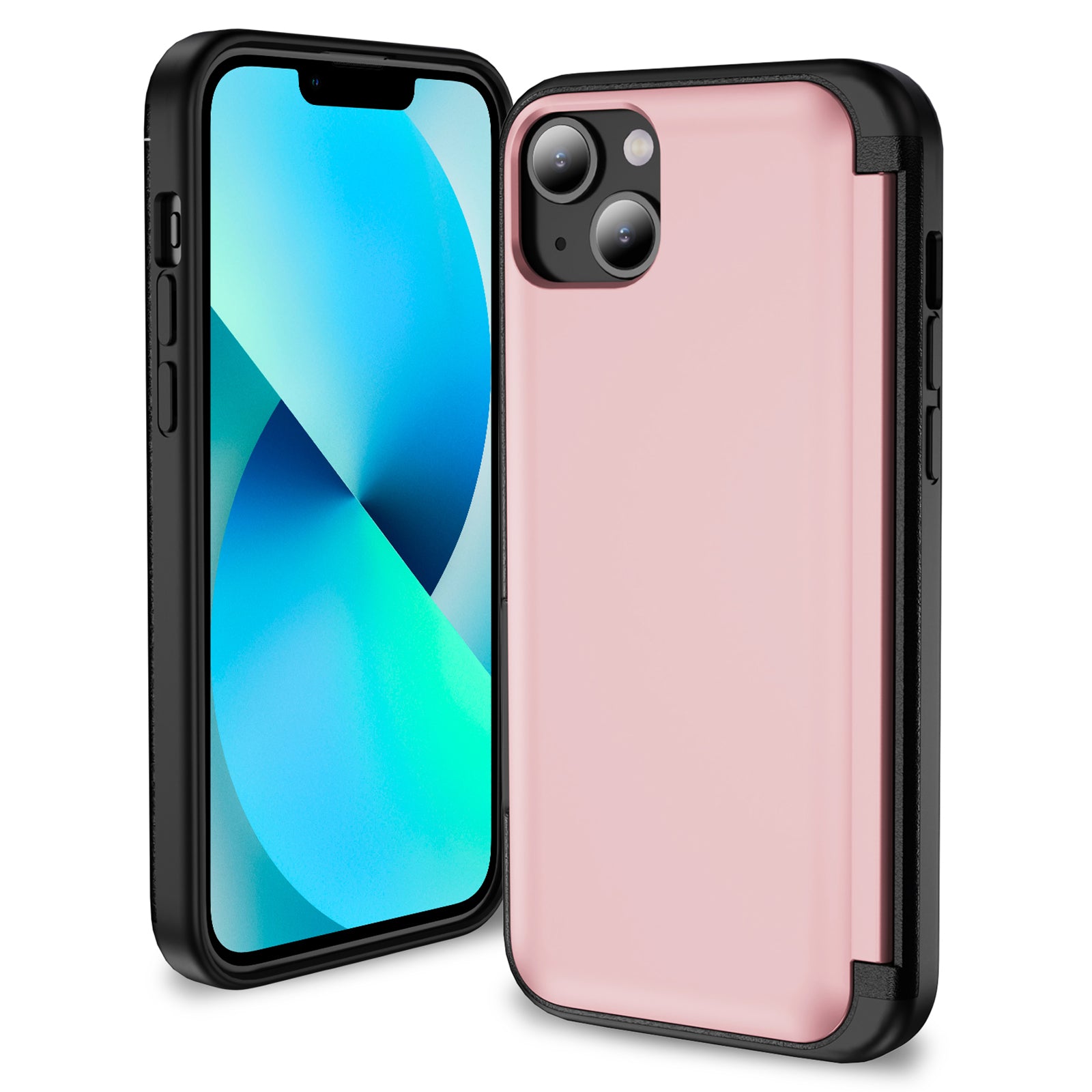 For iPhone 13 / 14 Kickstand Phone Case Slim-Fit TPU+PC Phone Cover with Card Holder