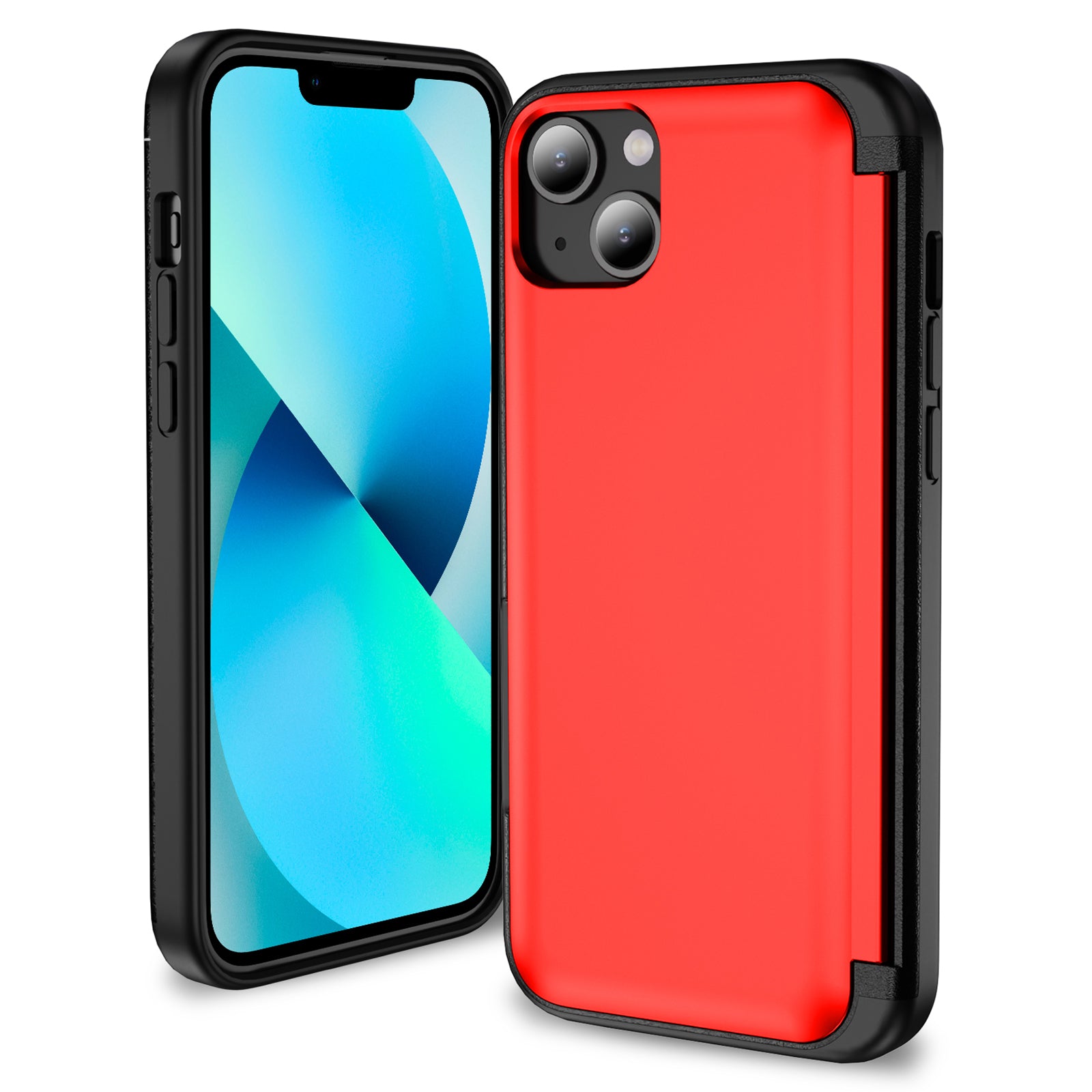 For iPhone 13 / 14 Kickstand Phone Case Slim-Fit TPU+PC Phone Cover with Card Holder