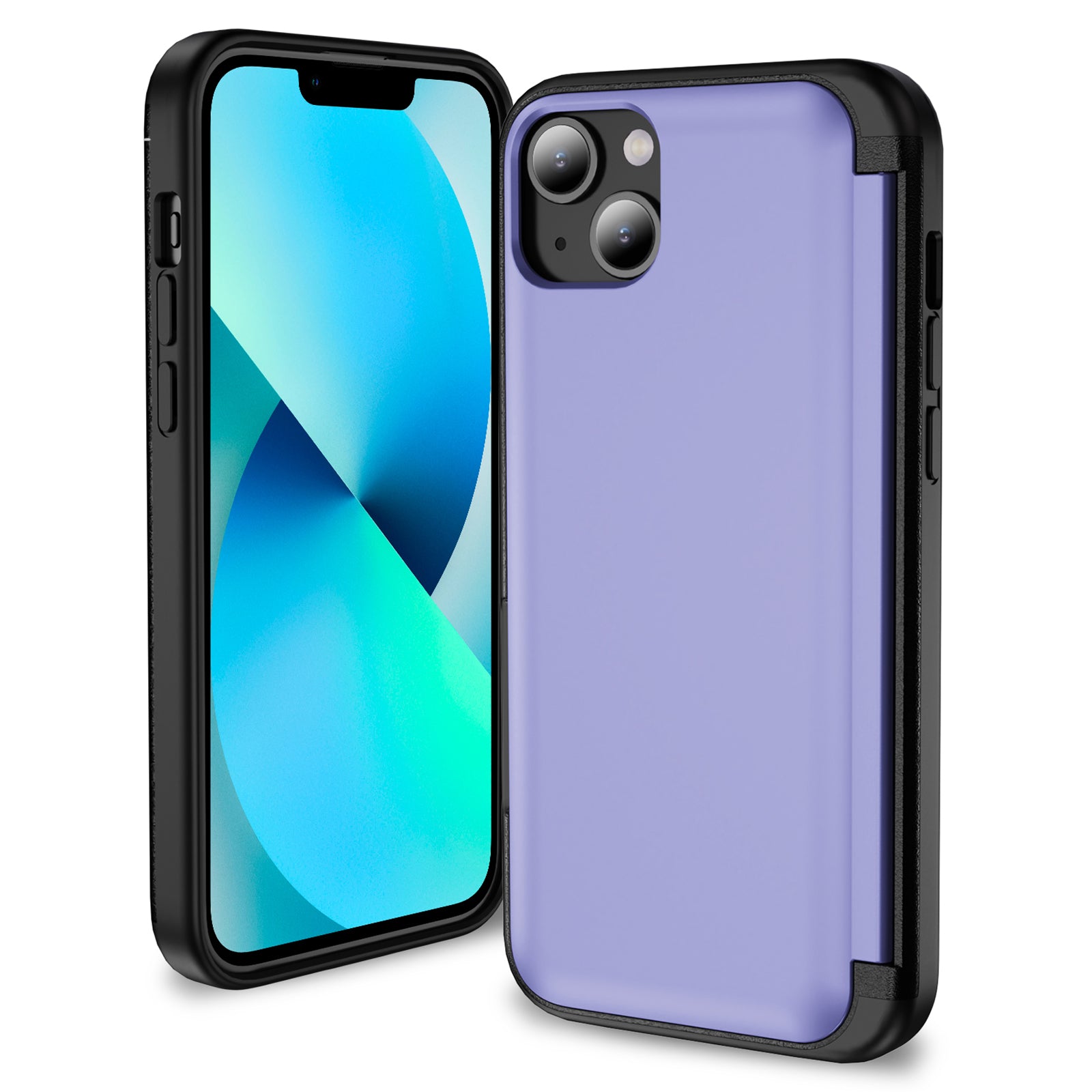 For iPhone 13 / 14 Kickstand Phone Case Slim-Fit TPU+PC Phone Cover with Card Holder