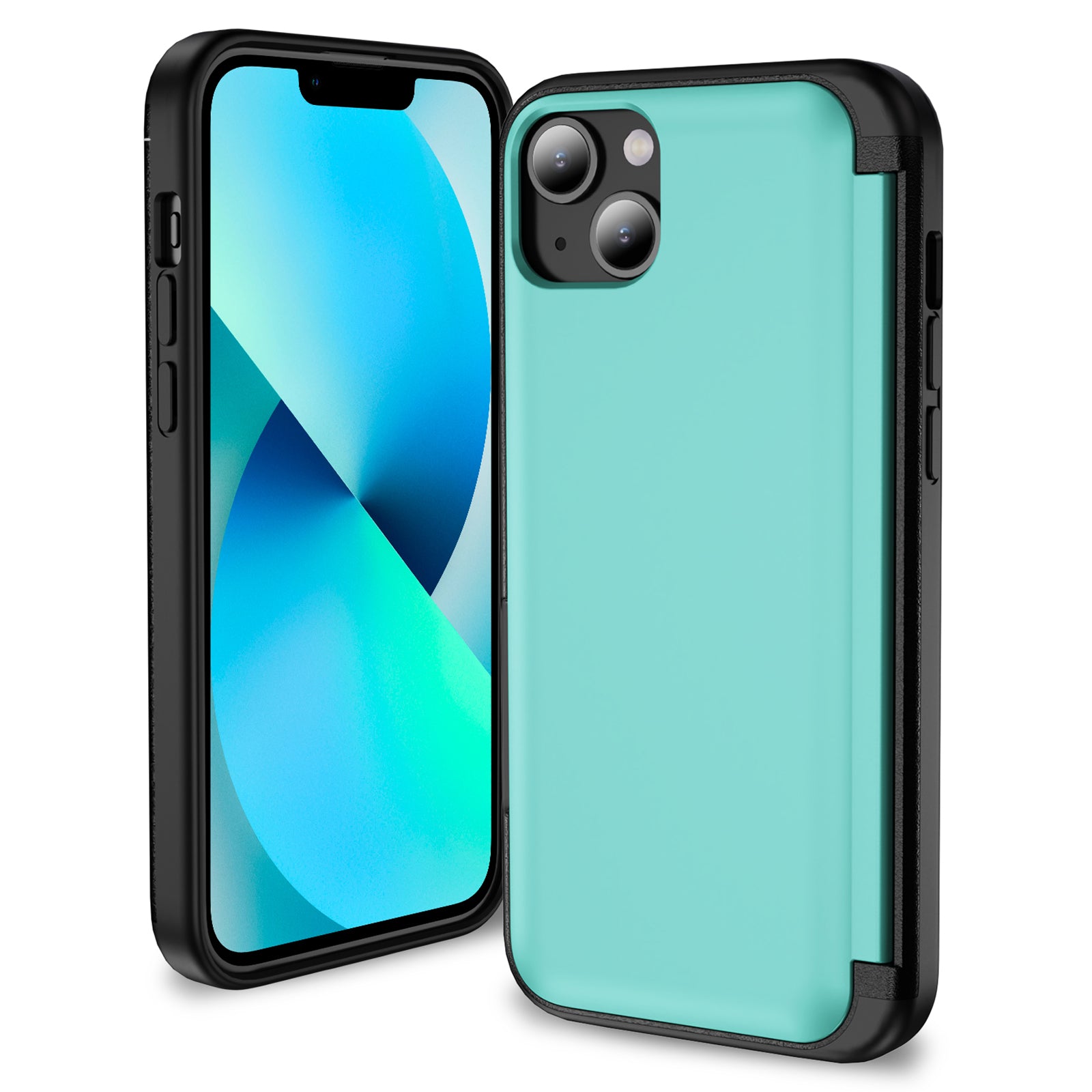 For iPhone 13 / 14 Kickstand Phone Case Slim-Fit TPU+PC Phone Cover with Card Holder