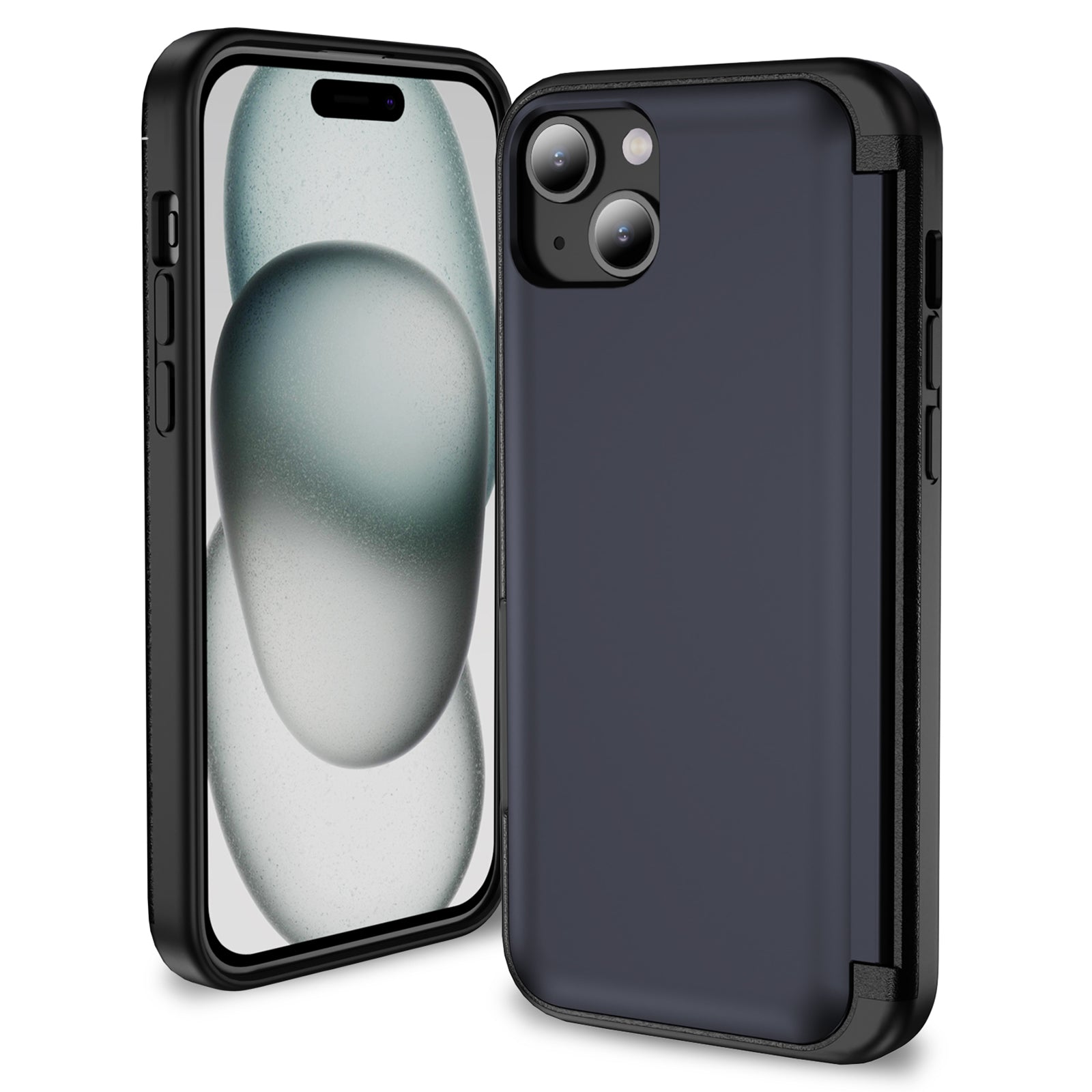 For iPhone 14 Plus TPU+PC Case Card Holder Flip Kickstand Phone Cover