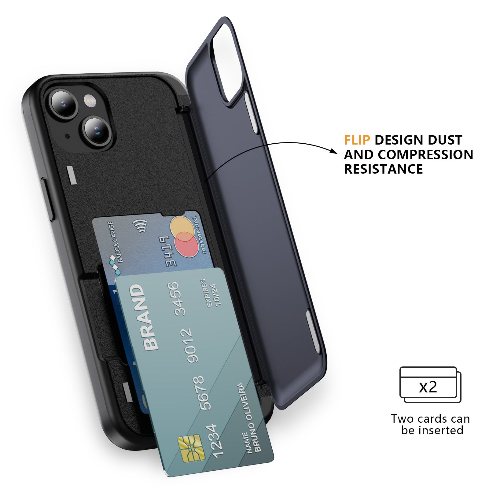 For iPhone 14 Plus TPU+PC Case Card Holder Flip Kickstand Phone Cover