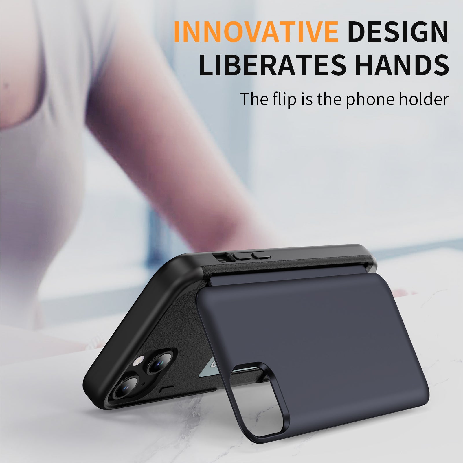 For iPhone 14 Plus TPU+PC Case Card Holder Flip Kickstand Phone Cover