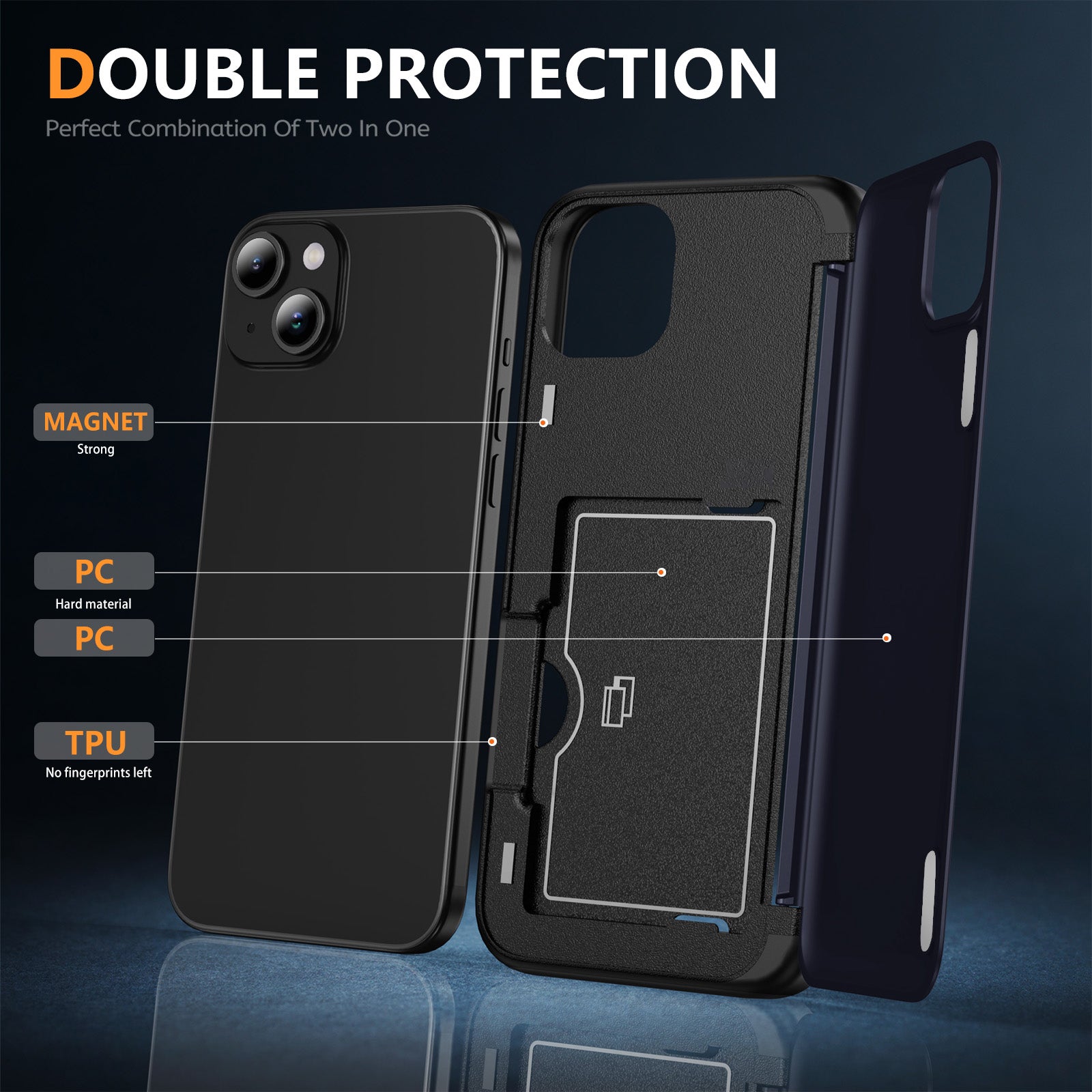 For iPhone 14 Plus TPU+PC Case Card Holder Flip Kickstand Phone Cover