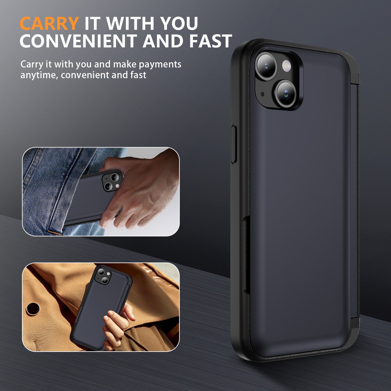 For iPhone 14 Plus TPU+PC Case Card Holder Flip Kickstand Phone Cover