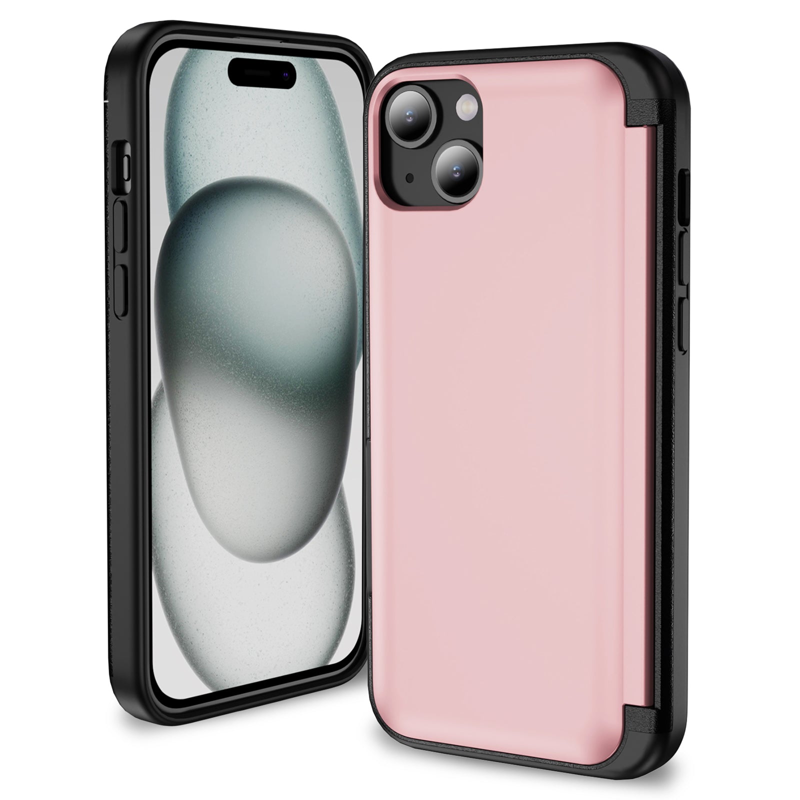 For iPhone 14 Plus TPU+PC Case Card Holder Flip Kickstand Phone Cover