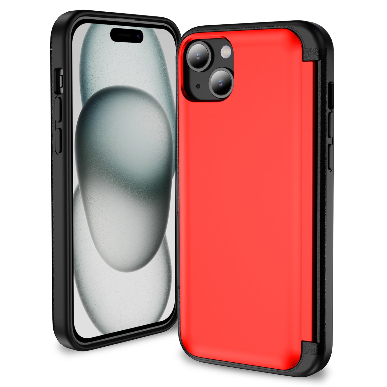 For iPhone 14 Plus TPU+PC Case Card Holder Flip Kickstand Phone Cover