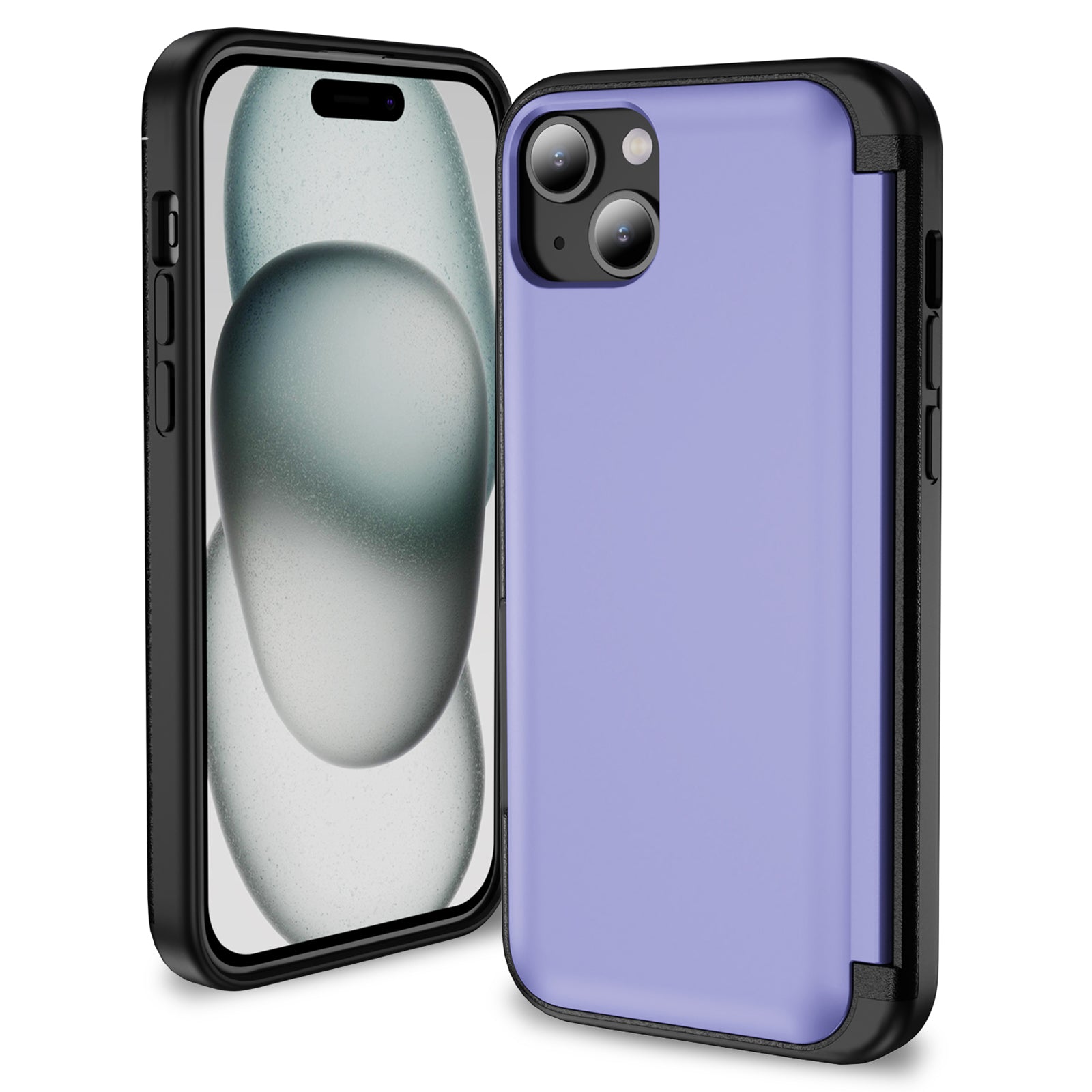 For iPhone 14 Plus TPU+PC Case Card Holder Flip Kickstand Phone Cover