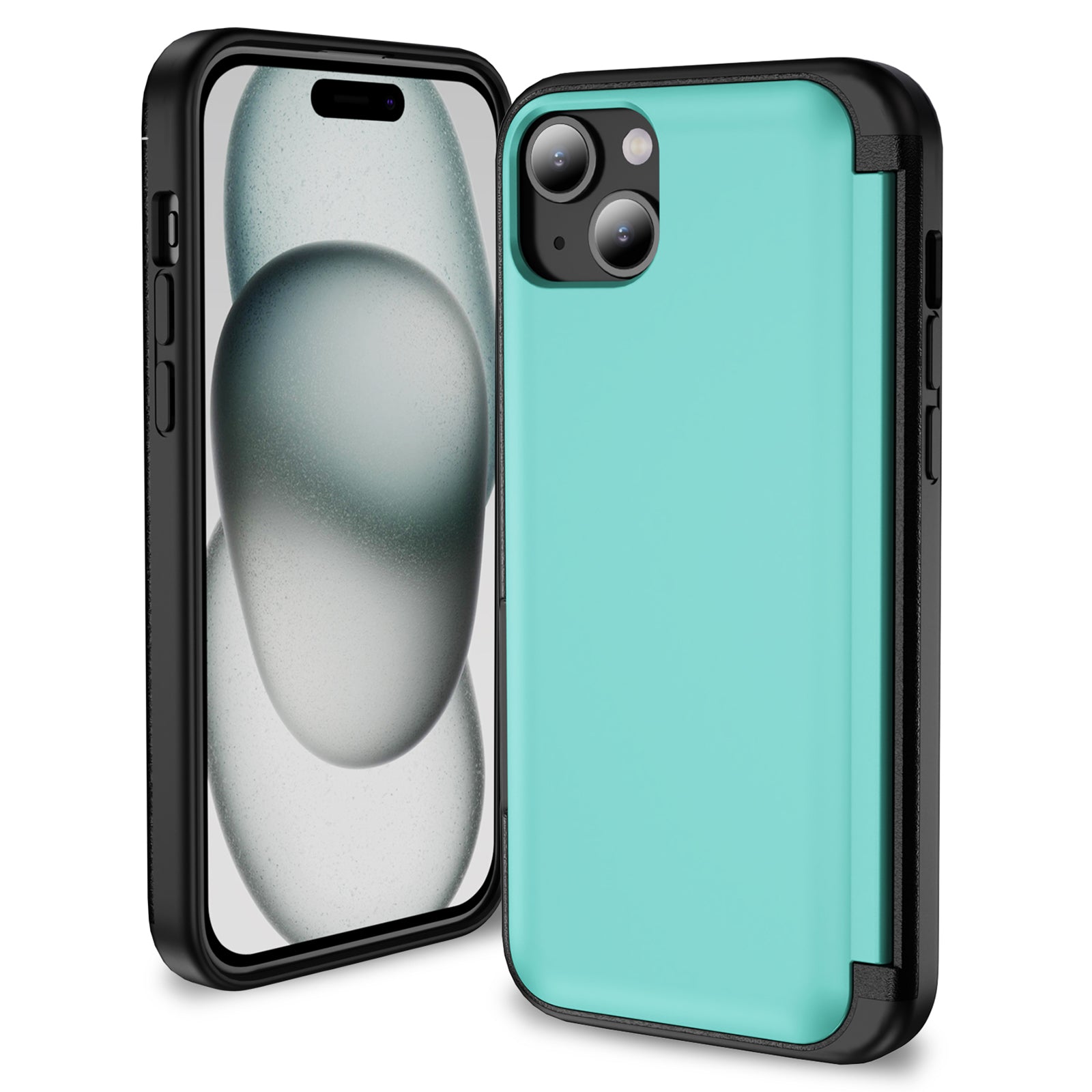 For iPhone 14 Plus TPU+PC Case Card Holder Flip Kickstand Phone Cover