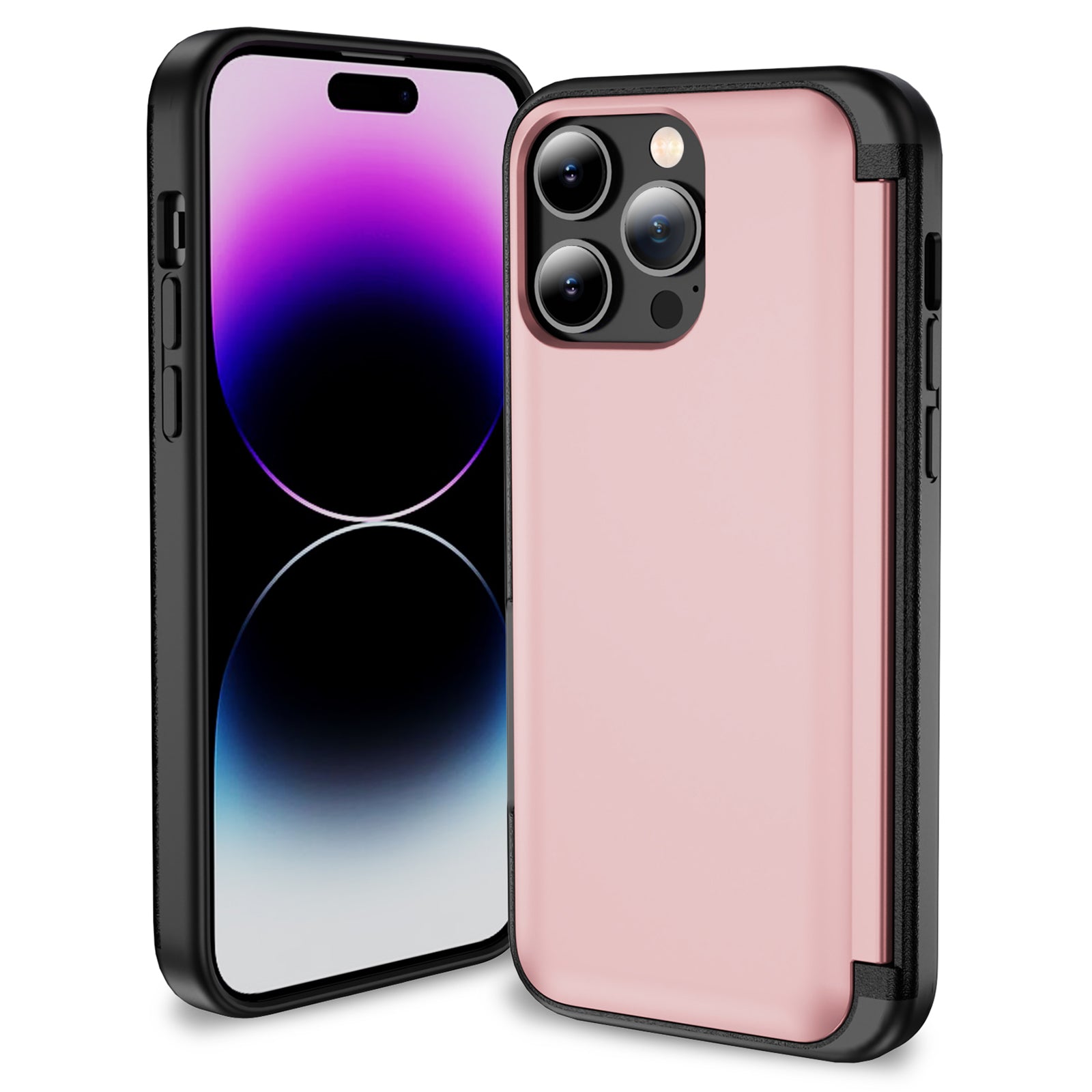 For iPhone 14 Pro Max Card Holder Case Flip Kickstand TPU+PC Protective Phone Cover