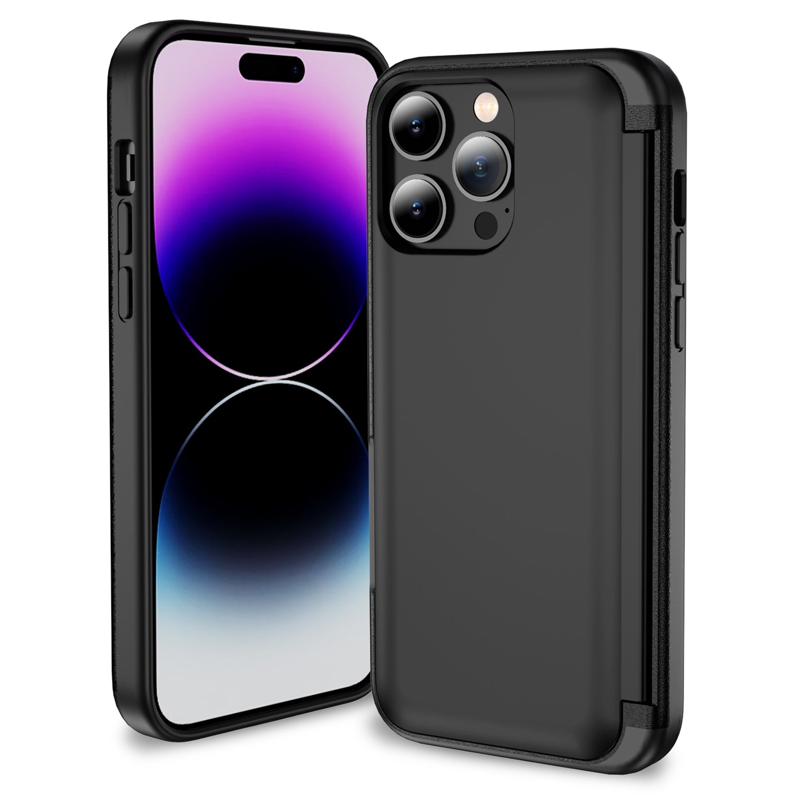 For iPhone 14 Pro Max Card Holder Case Flip Kickstand TPU+PC Protective Phone Cover