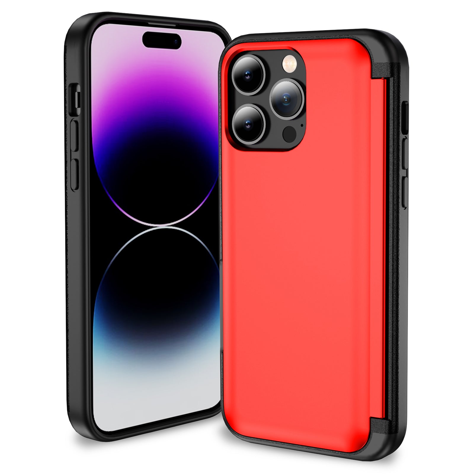 For iPhone 14 Pro Max Card Holder Case Flip Kickstand TPU+PC Protective Phone Cover