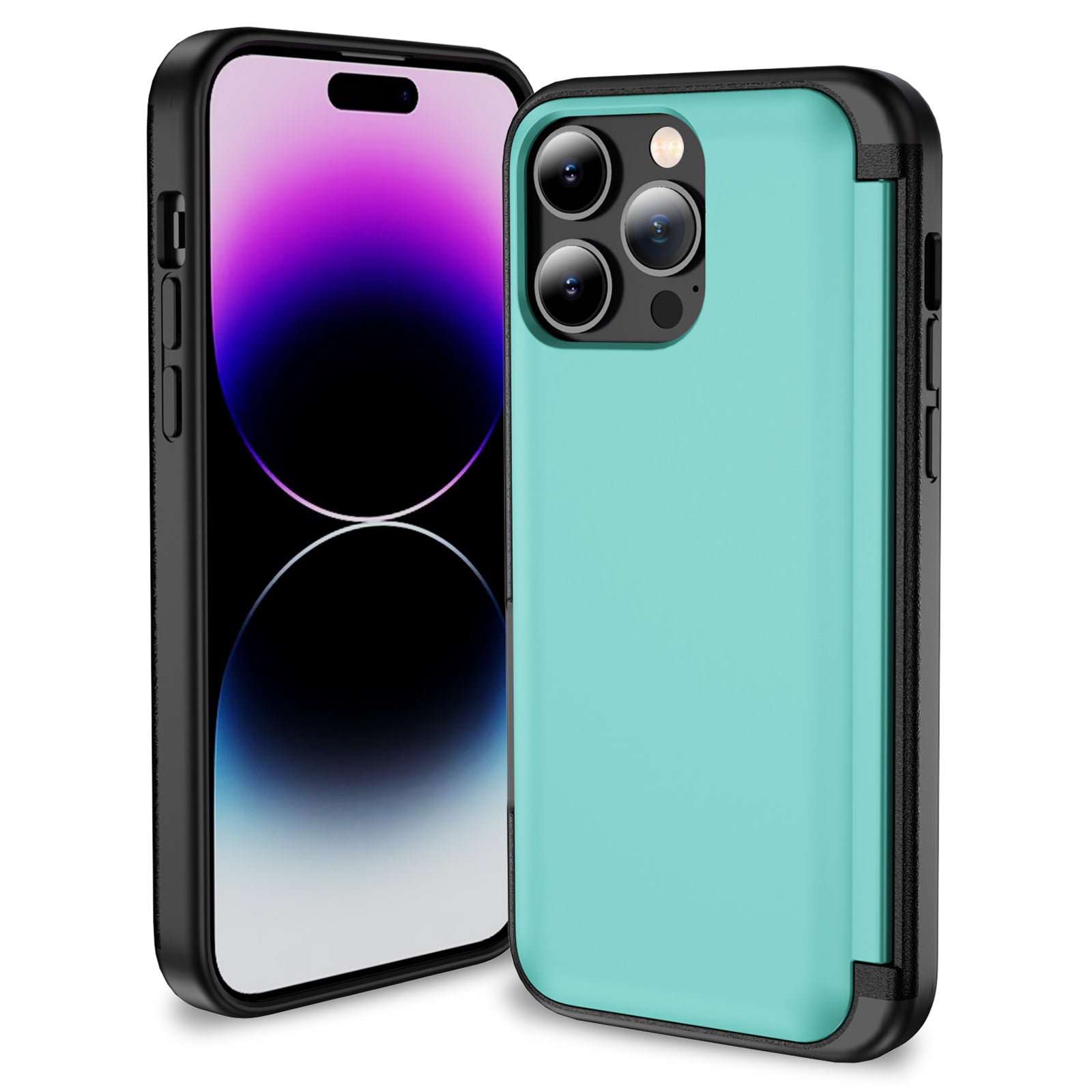 For iPhone 15 Pro Max Case TPU+PC Hidden Card Slot Phone Cover