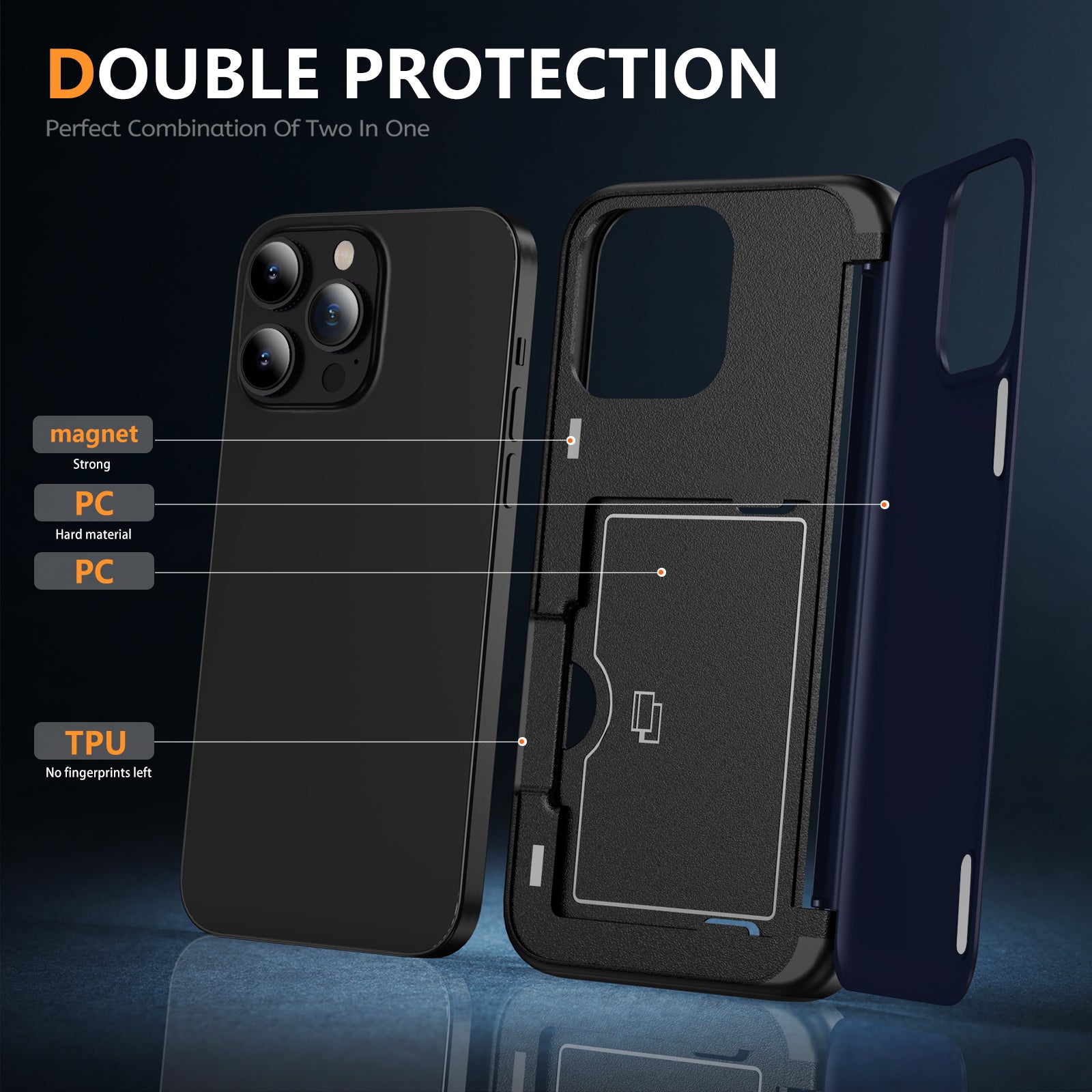 For iPhone 15 Pro Case TPU+PC Phone Shell with Card Slot and Flip Kickstand
