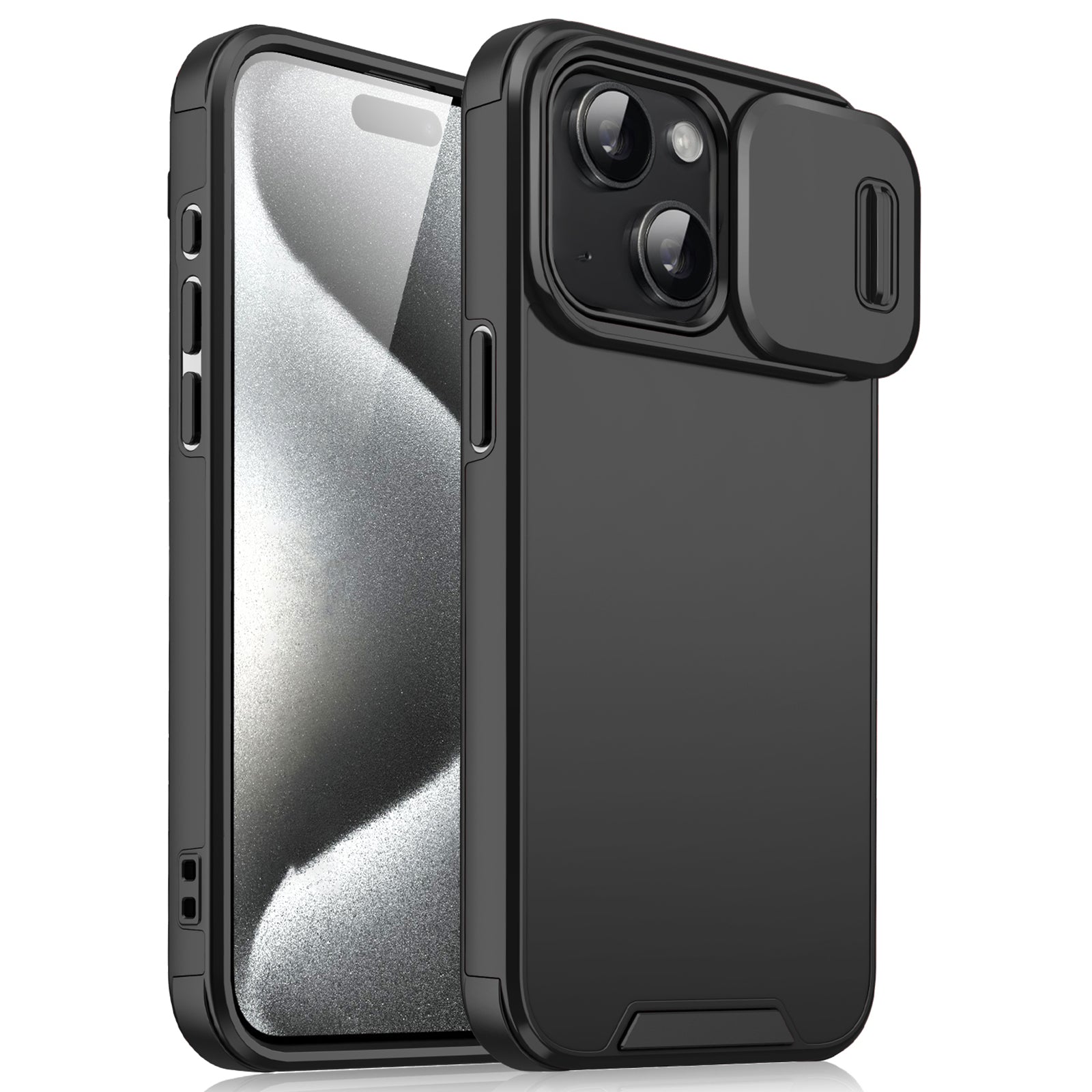 For iPhone 15 Case with Slide Camera Cover PC+TPU Protective Phone Protector
