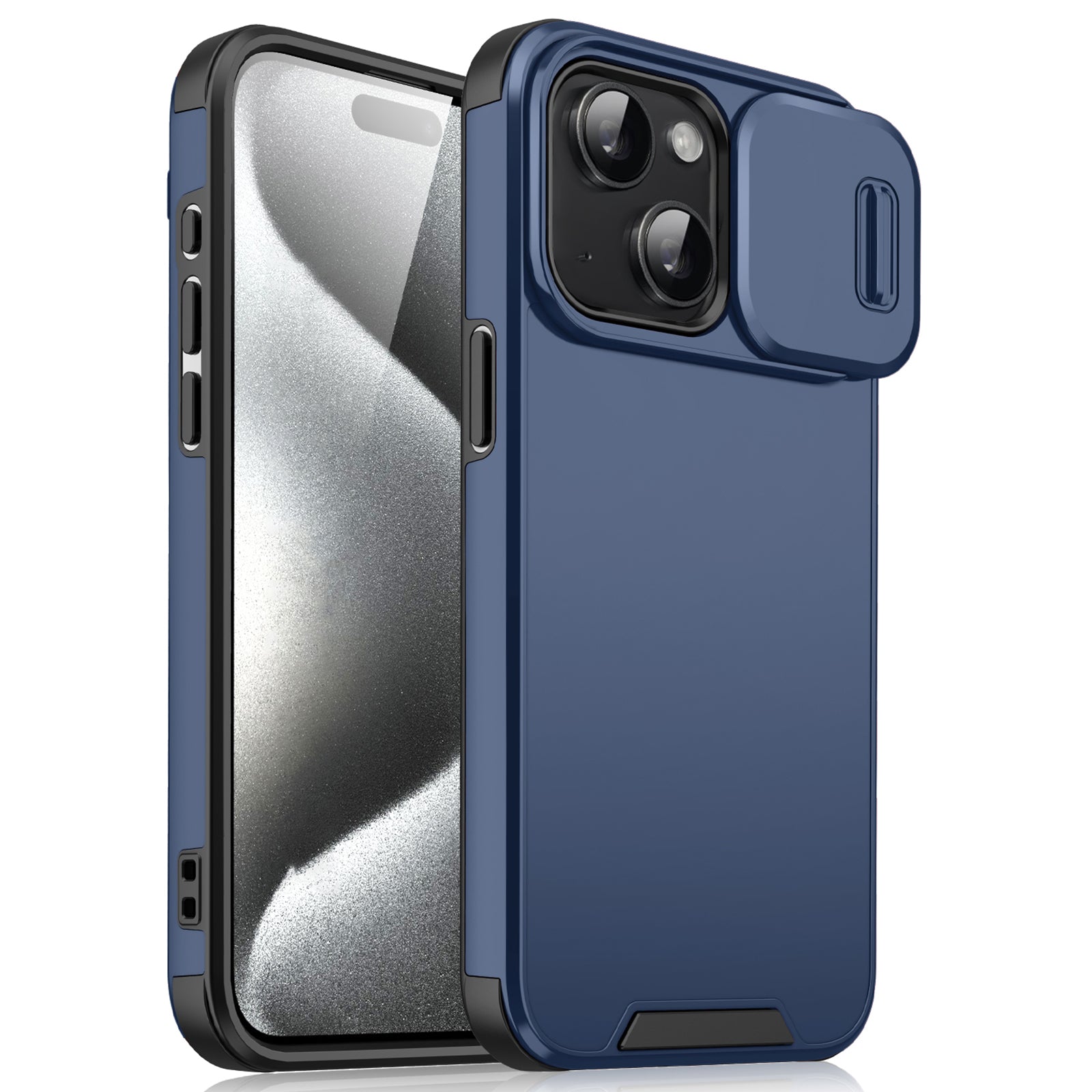 For iPhone 15 Case with Slide Camera Cover PC+TPU Protective Phone Protector