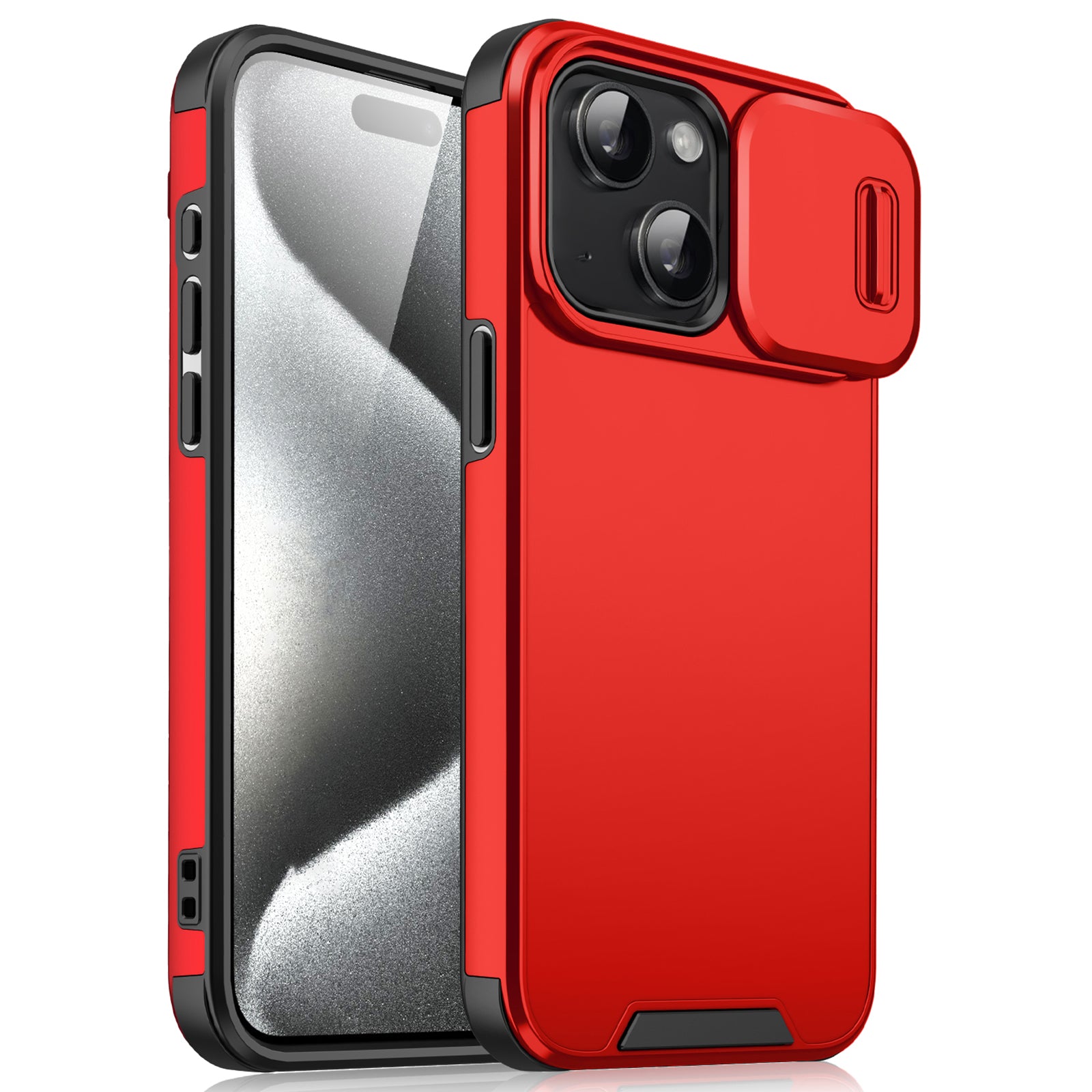 For iPhone 15 Case with Slide Camera Cover PC+TPU Protective Phone Protector