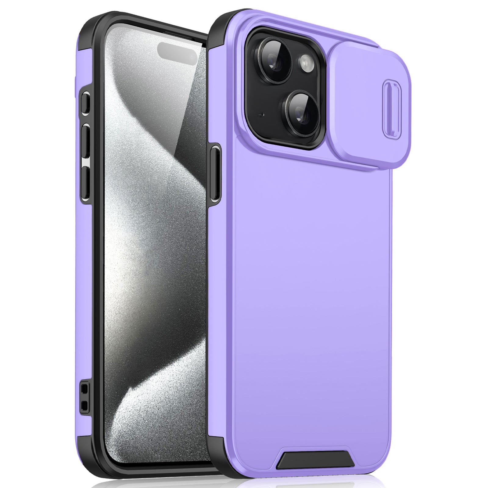 For iPhone 15 Case with Slide Camera Cover PC+TPU Protective Phone Protector