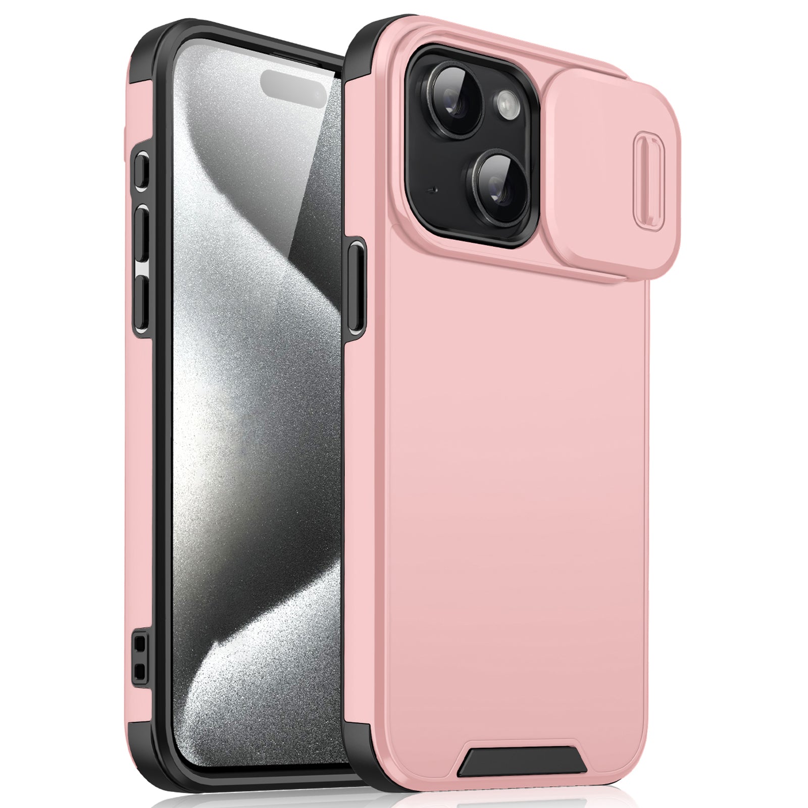 For iPhone 14 Plus / 15 Plus Case PC+TPU Back Phone Shell with Slide Camera Guard