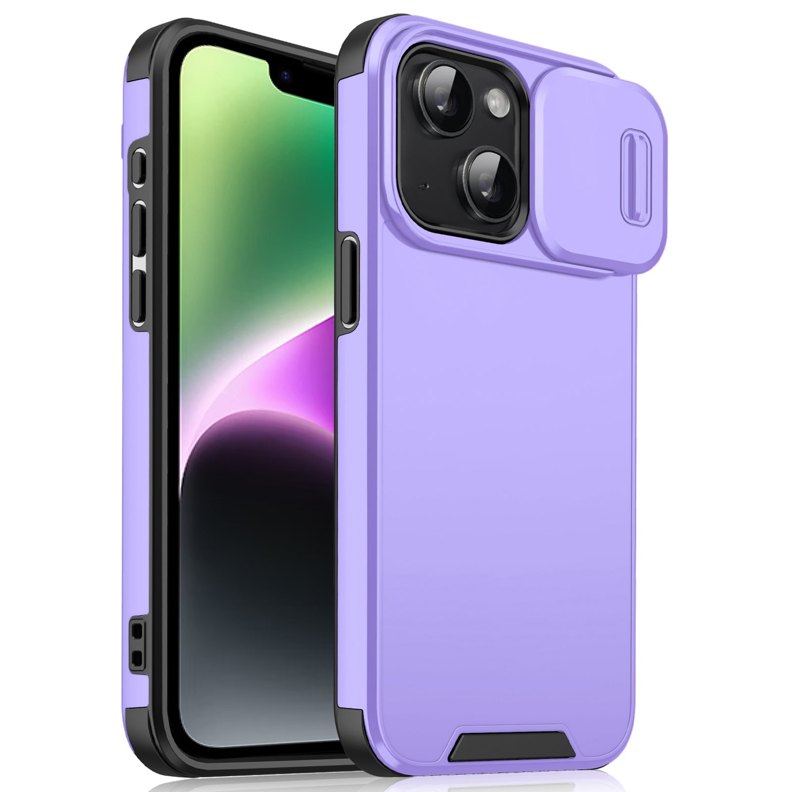 For iPhone 14 / iPhone 13 6.1 inch Case PC+TPU Shockproof Phone Cover with Slide Camera Guard