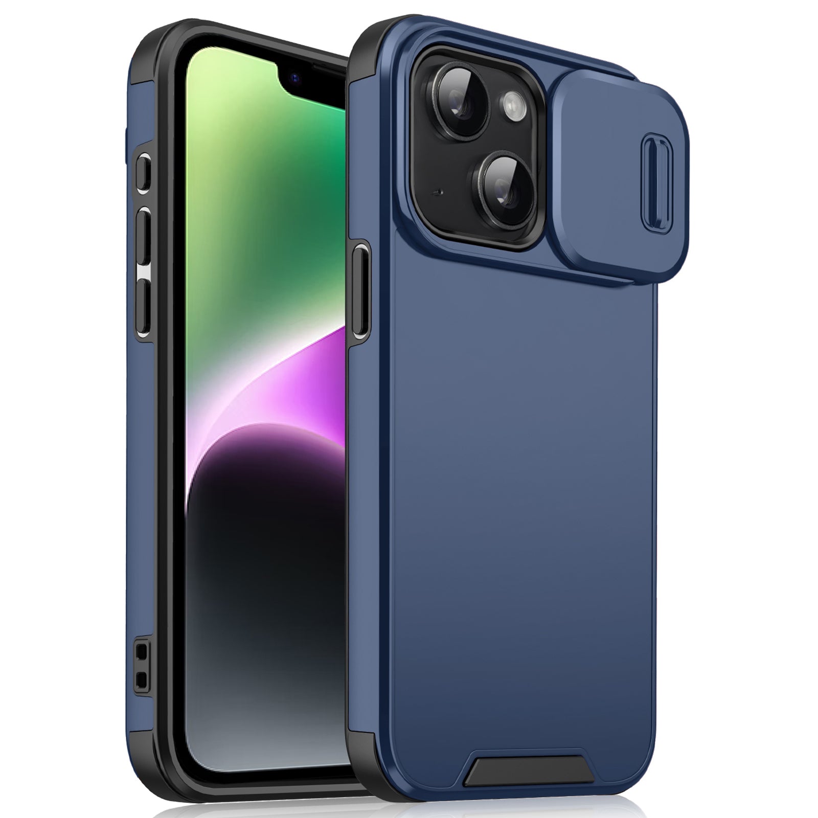 For iPhone 14 / iPhone 13 6.1 inch Case PC+TPU Shockproof Phone Cover with Slide Camera Guard