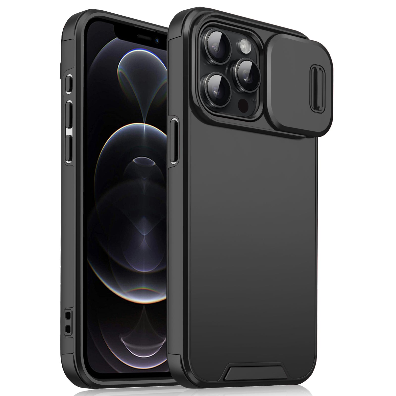 For iPhone 12 Pro / 12 6.1 inch Phone Case PC+TPU Scratch-Resistant Phone Cover with Slide Camera Guard