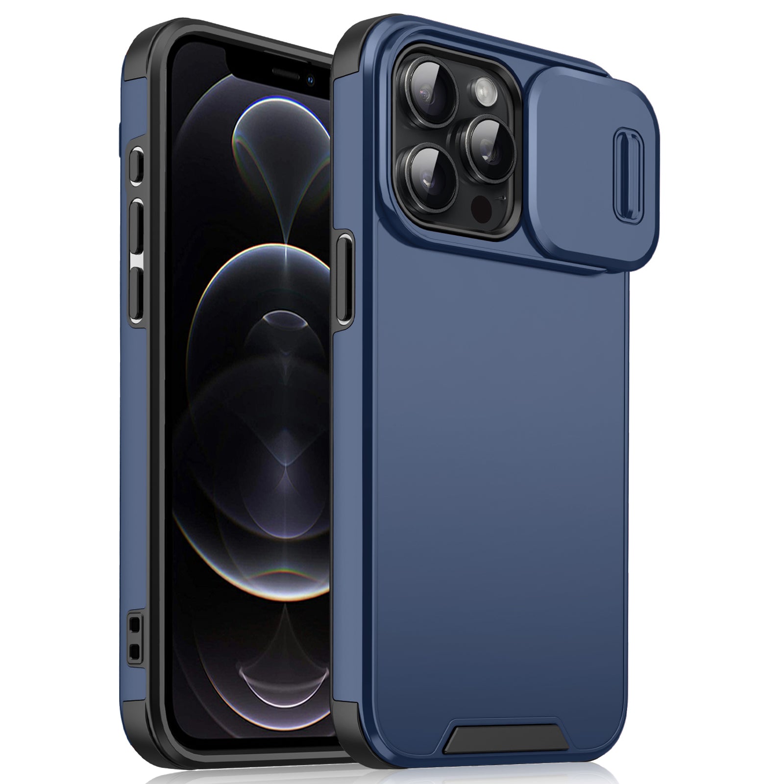 For iPhone 12 Pro / 12 6.1 inch Phone Case PC+TPU Scratch-Resistant Phone Cover with Slide Camera Guard
