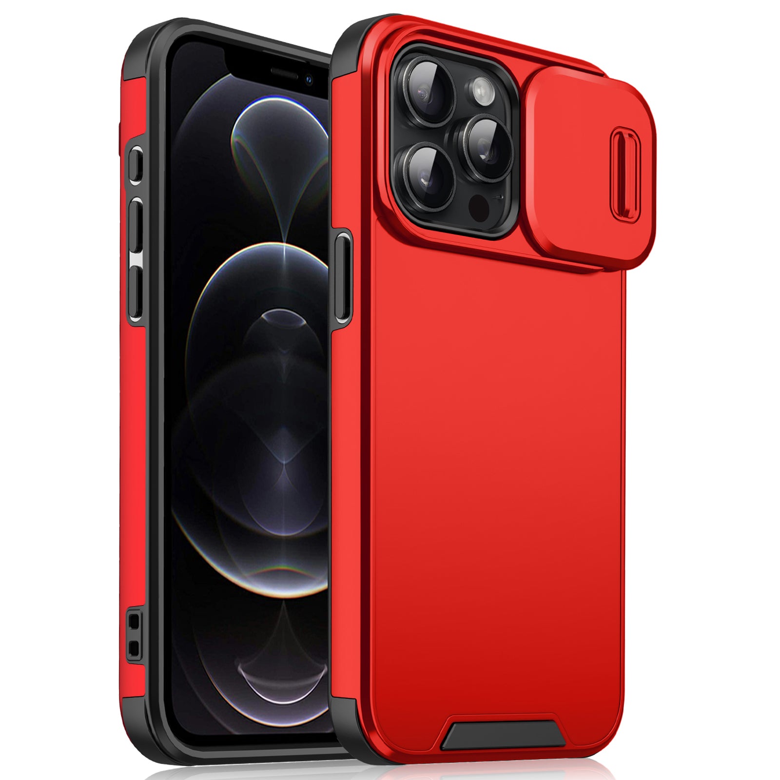 For iPhone 12 Pro Max Case PC+TPU Scratch Resistant Phone Cover with Slide Camera Guard