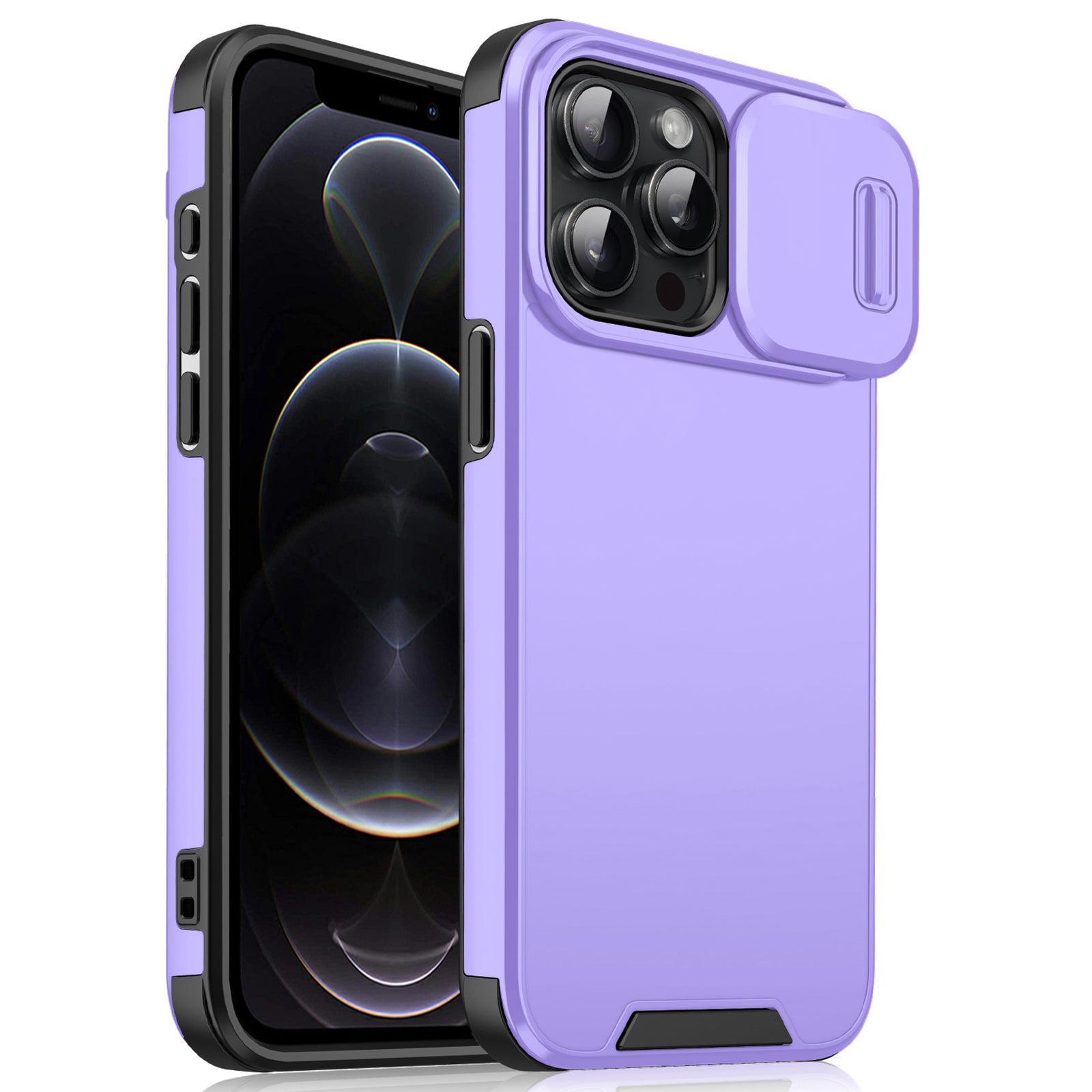 For iPhone 12 Pro Max Case PC+TPU Scratch Resistant Phone Cover with Slide Camera Guard