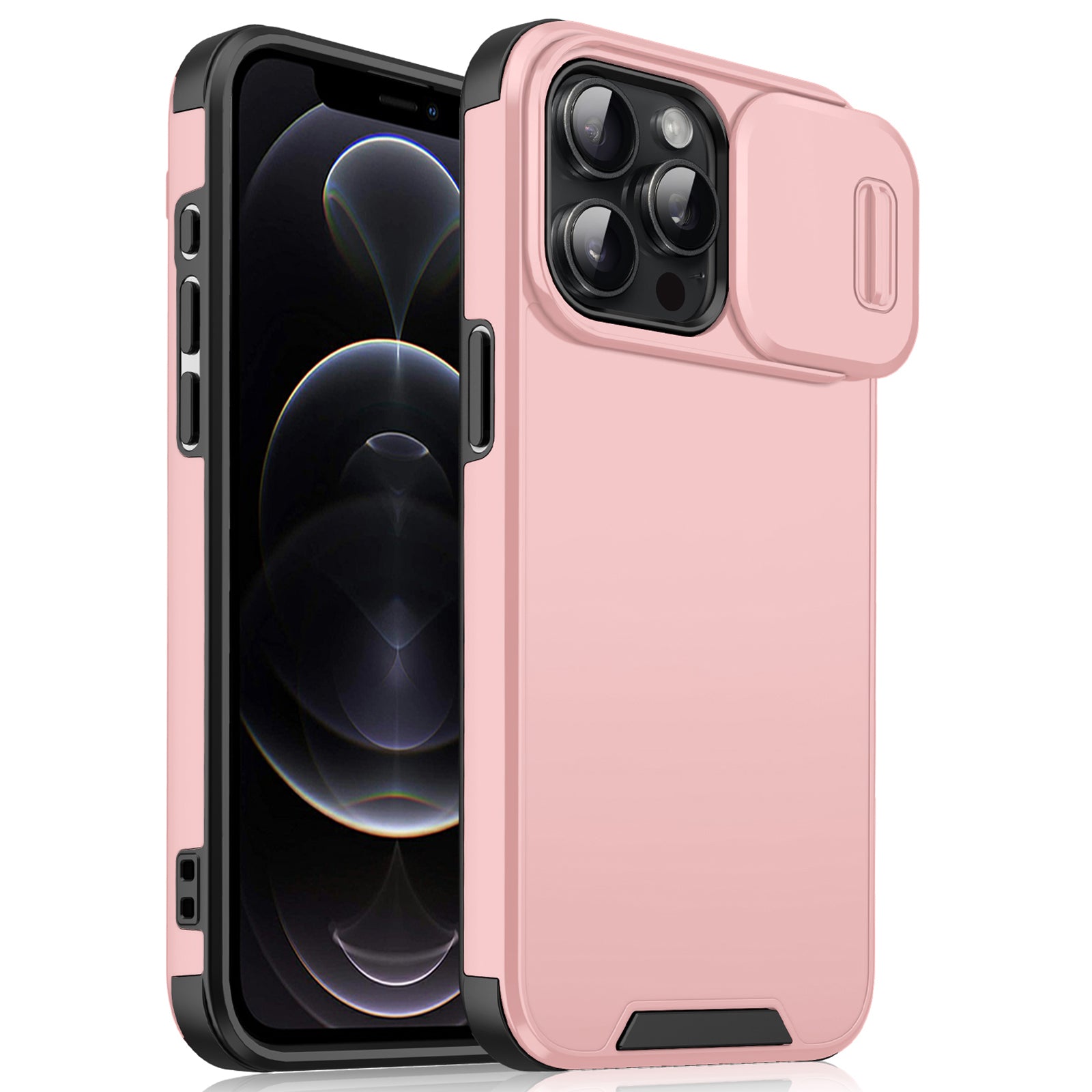 For iPhone 12 Pro Max Case PC+TPU Scratch Resistant Phone Cover with Slide Camera Guard