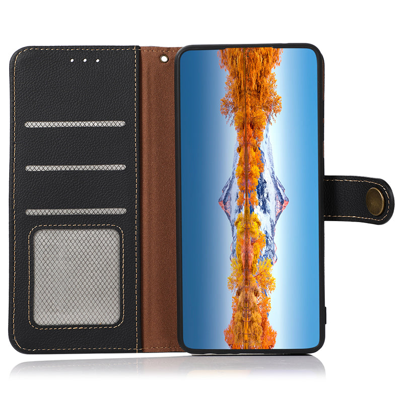 KHAZNEH For Xiaomi Redmi A3 / Poco C61 4G Case RFID Blocking Anti-drop Genuine Cow Leather Phone Cover