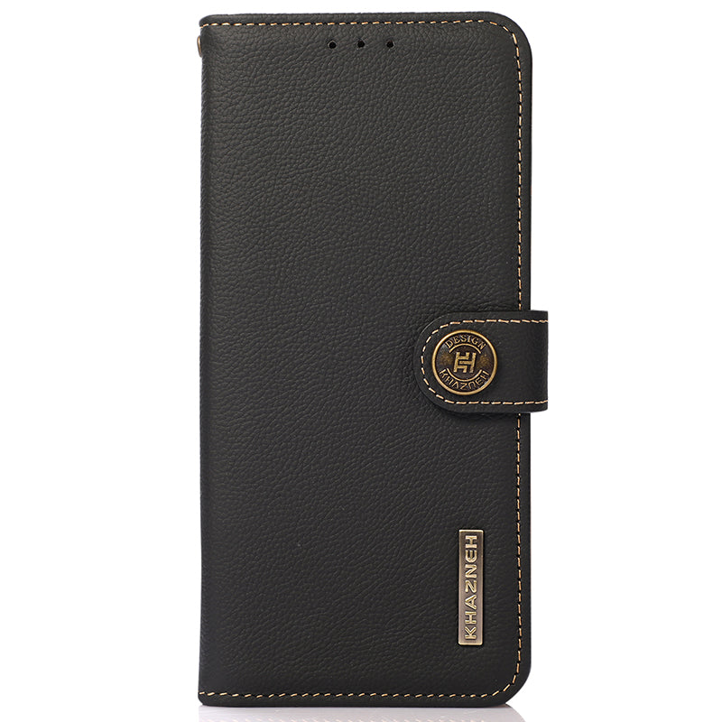 KHAZNEH For Xiaomi Redmi A3 / Poco C61 4G Case RFID Blocking Anti-drop Genuine Cow Leather Phone Cover