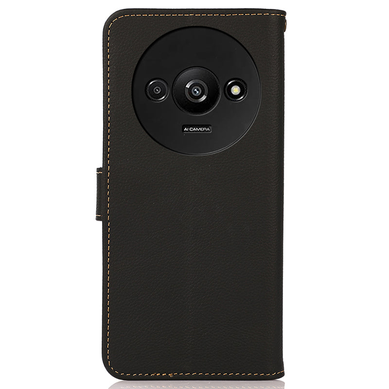 KHAZNEH For Xiaomi Redmi A3 / Poco C61 4G Case RFID Blocking Anti-drop Genuine Cow Leather Phone Cover