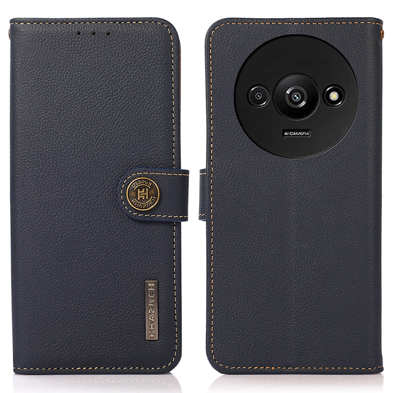 KHAZNEH For Xiaomi Redmi A3 / Poco C61 4G Case RFID Blocking Anti-drop Genuine Cow Leather Phone Cover