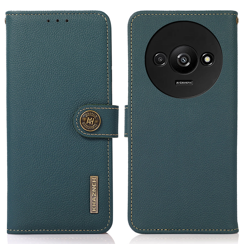 KHAZNEH For Xiaomi Redmi A3 / Poco C61 4G Case RFID Blocking Anti-drop Genuine Cow Leather Phone Cover